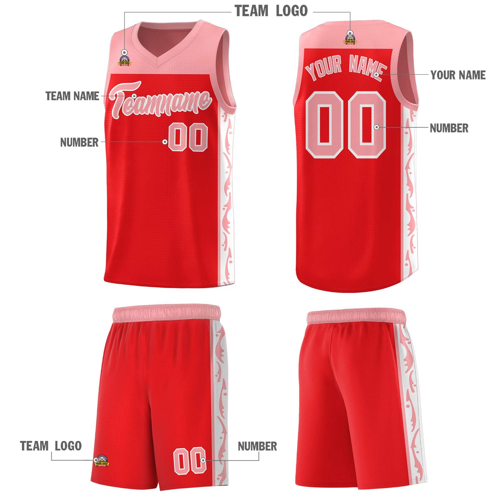 Custom Red Side Pattern Sports Uniform Basketball Jersey
