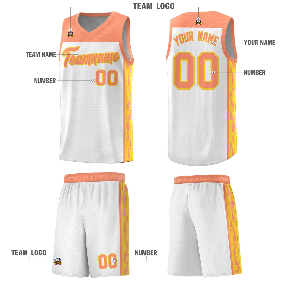 Custom White Side Pattern Sports Uniform Basketball Jersey