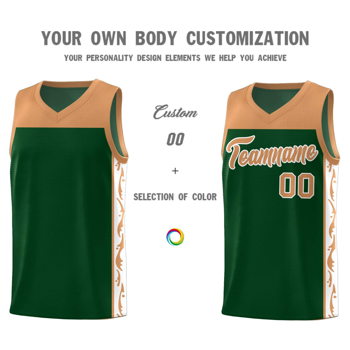 Custom Green Side Pattern Sports Uniform Basketball Jersey