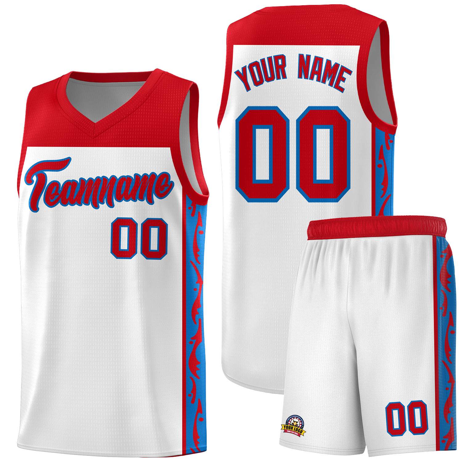 Custom White Side Pattern Sports Uniform Basketball Jersey