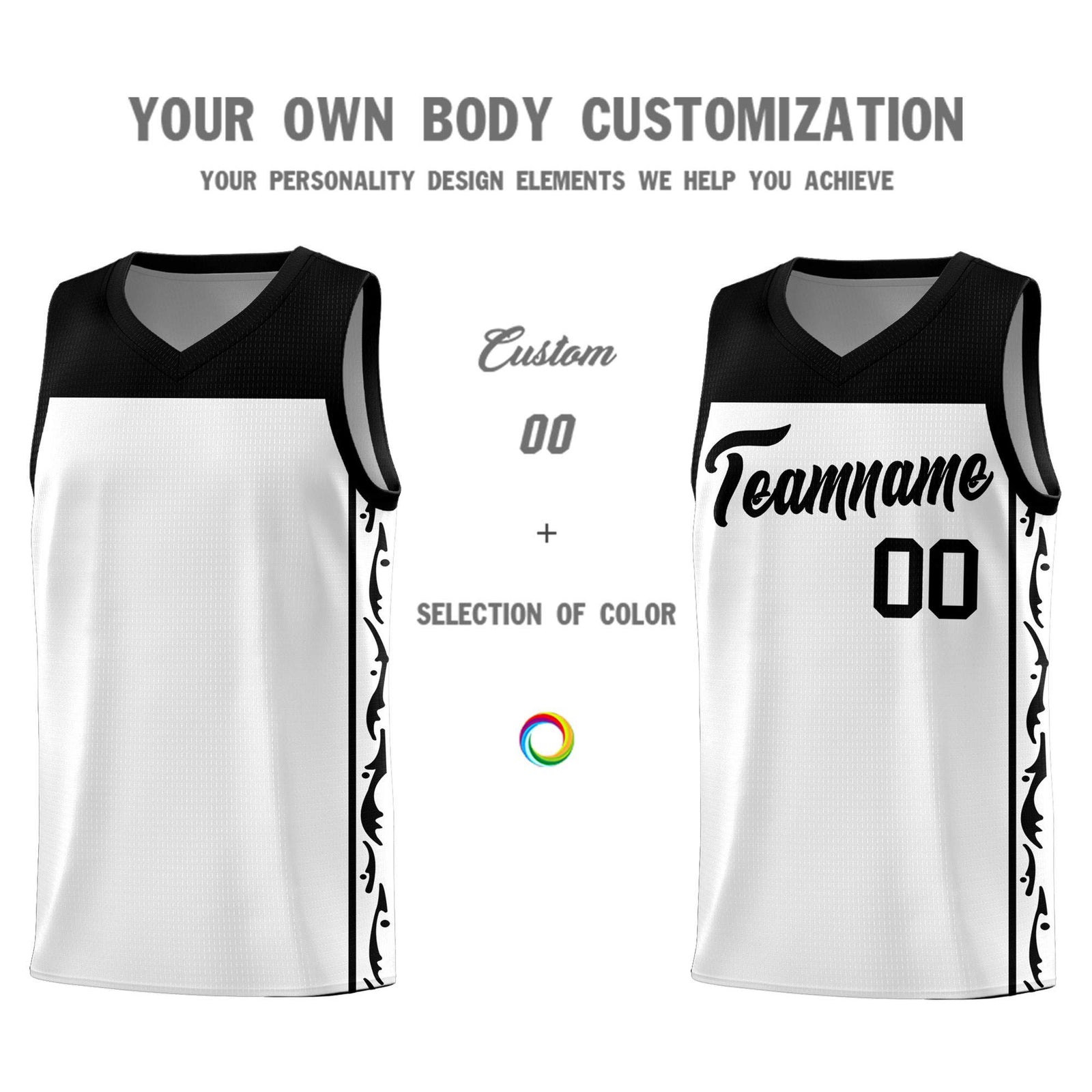 Custom White Side Pattern Sports Uniform Basketball Jersey