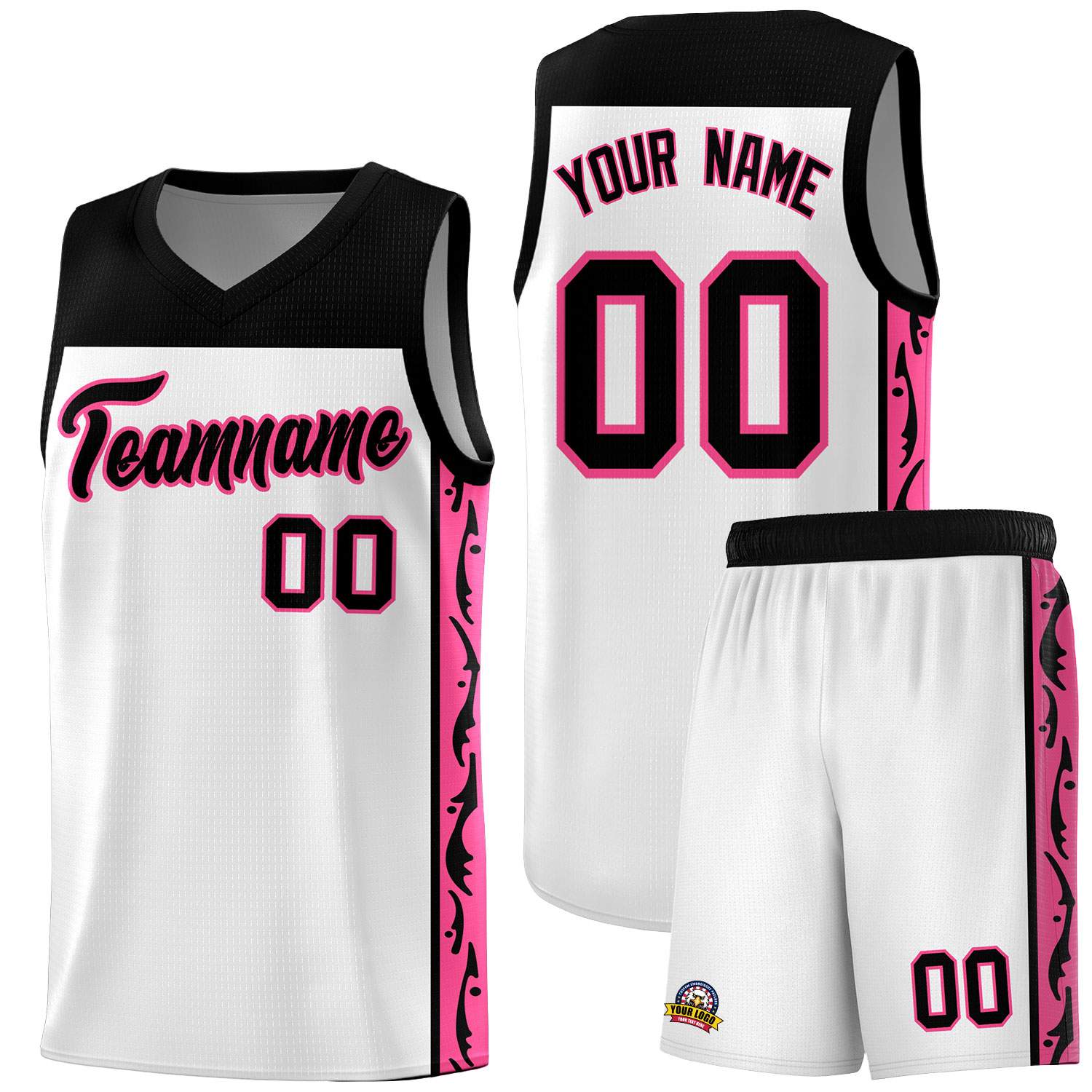 Custom White Side Pattern Sports Uniform Basketball Jersey