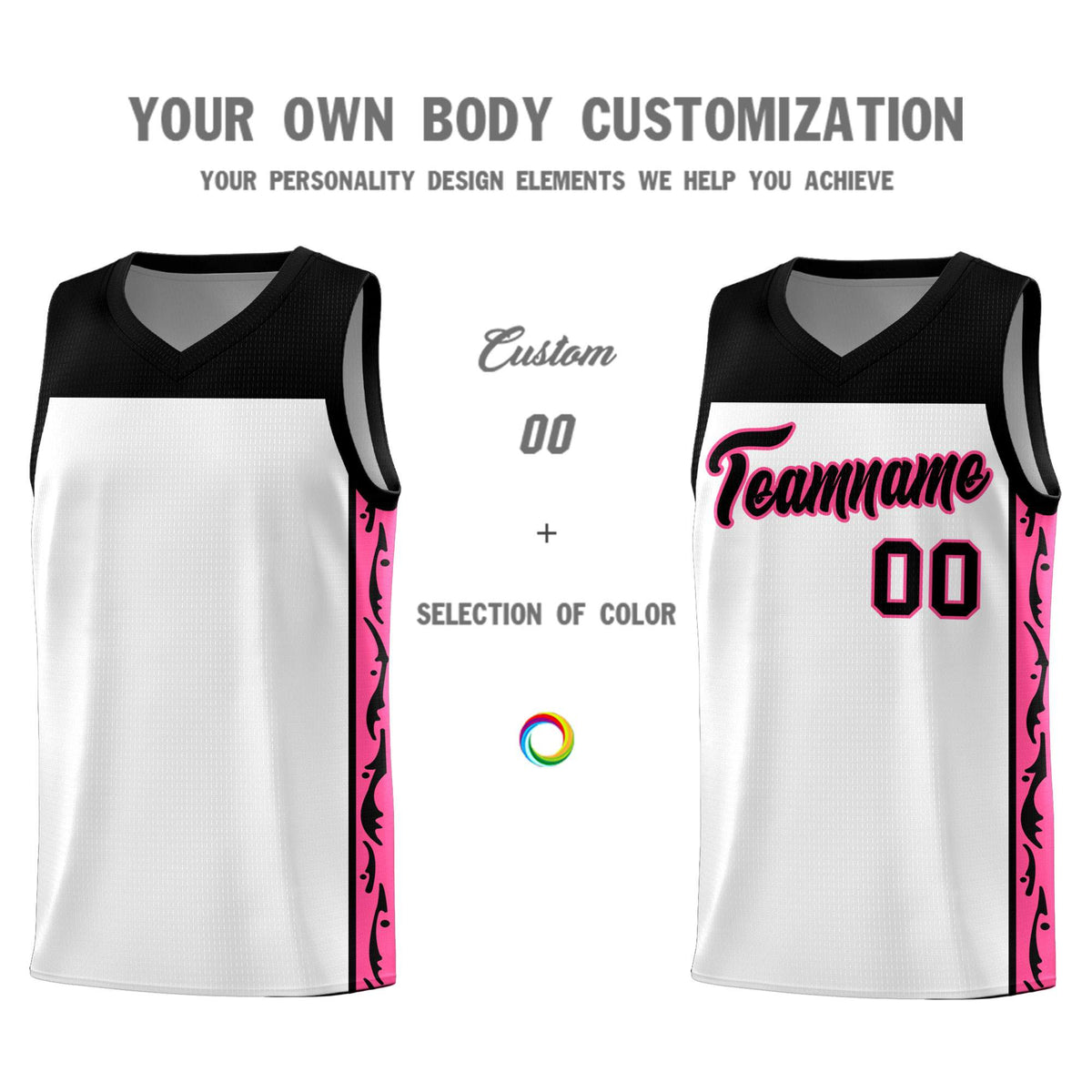 Custom White Side Pattern Sports Uniform Basketball Jersey