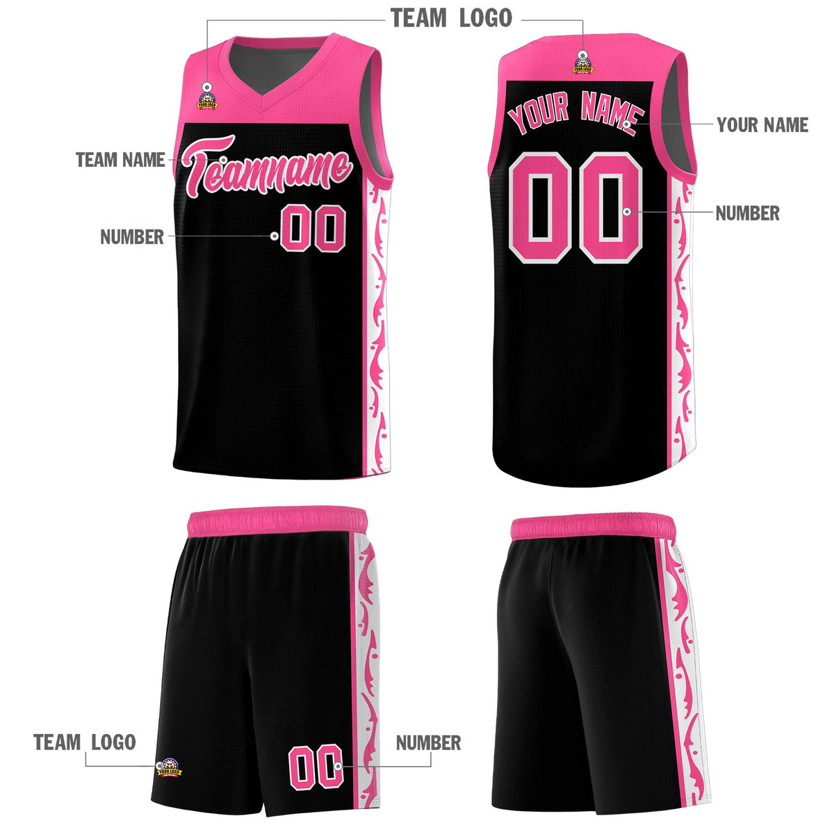 Custom Black Side Pattern Sports Uniform Basketball Jersey