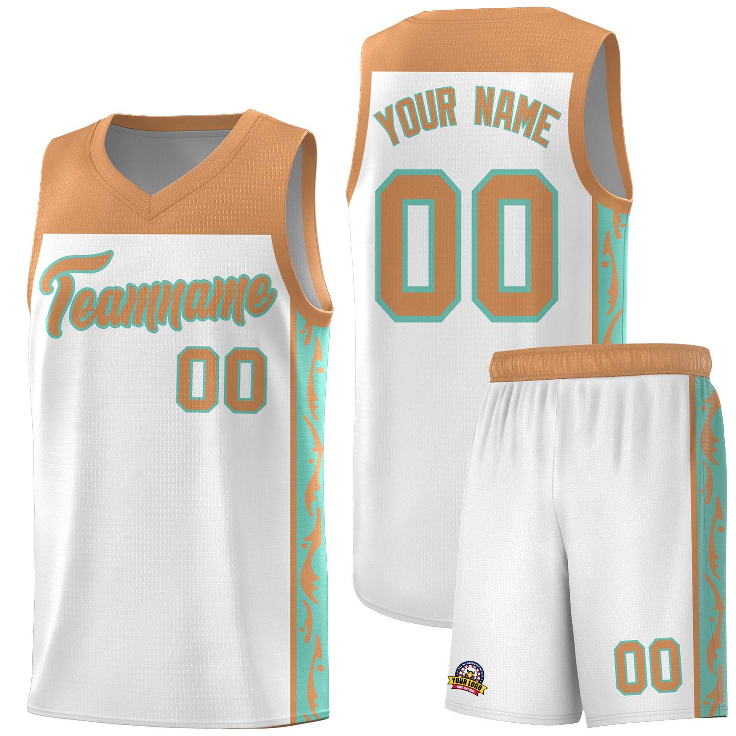 Custom White Side Pattern Sports Uniform Basketball Jersey