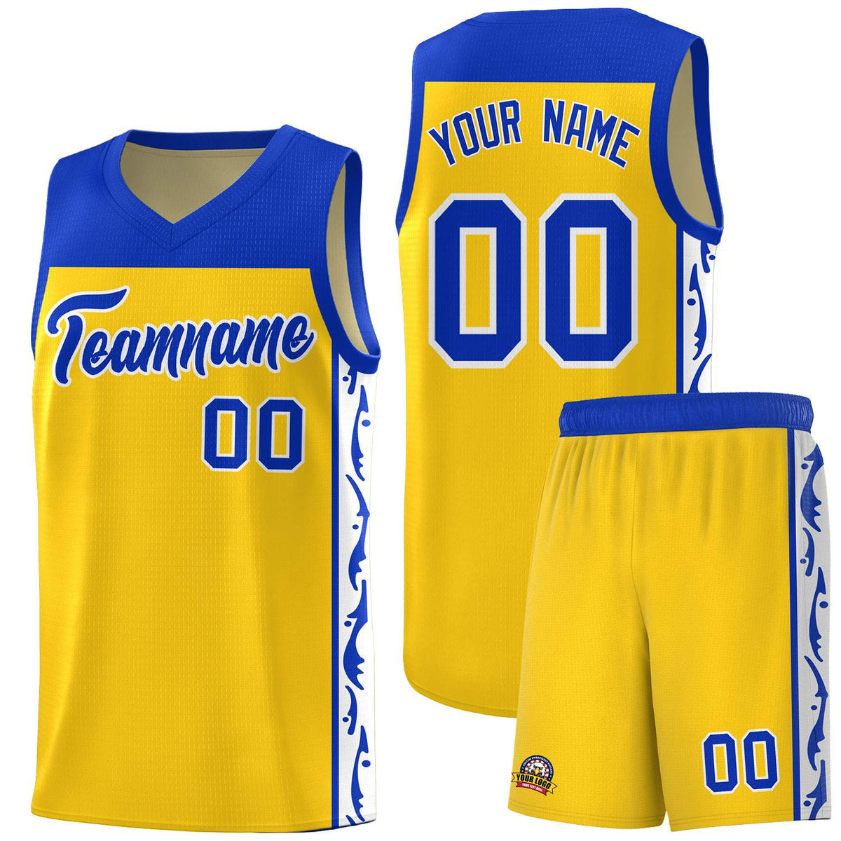 Custom Gold Side Pattern Sports Uniform Basketball Jersey