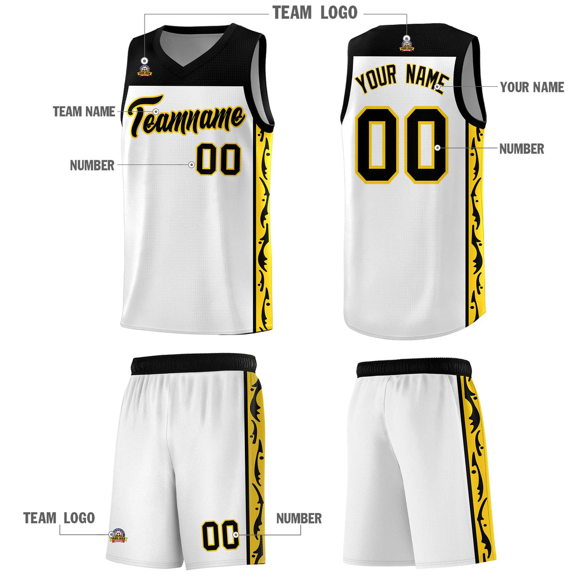 Custom White Side Pattern Sports Uniform Basketball Jersey