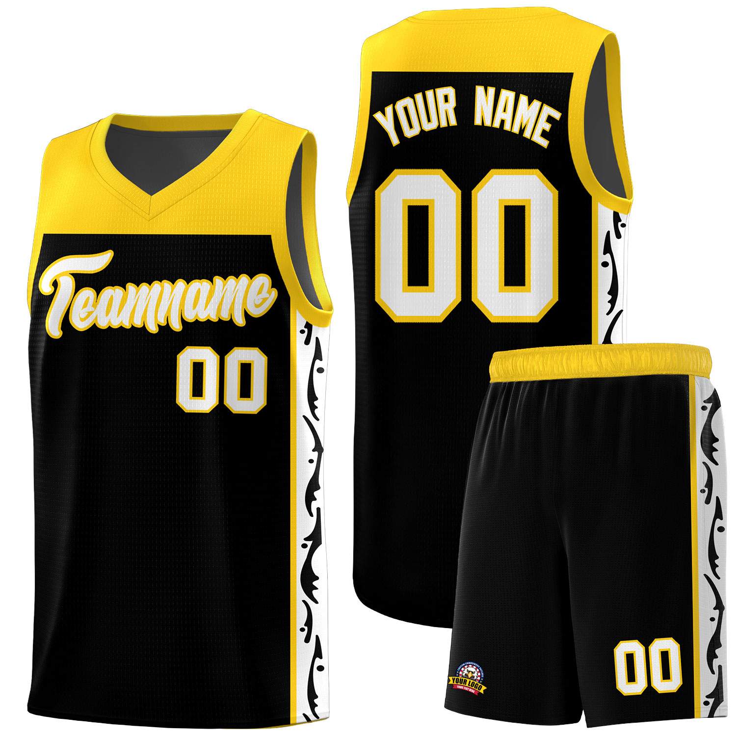 Custom Black Side Pattern Sports Uniform Basketball Jersey