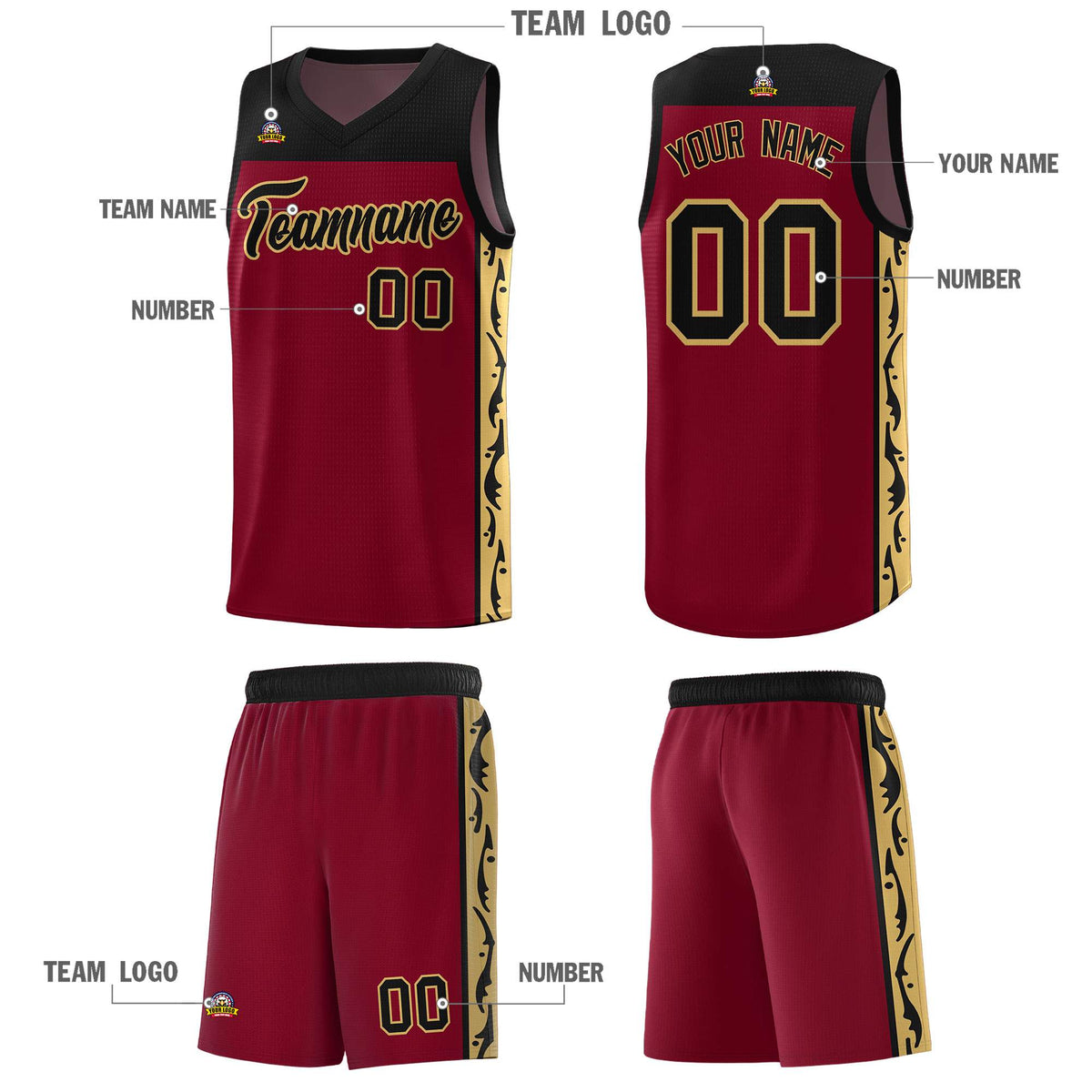 Custom Crimson Side Pattern Sports Uniform Basketball Jersey