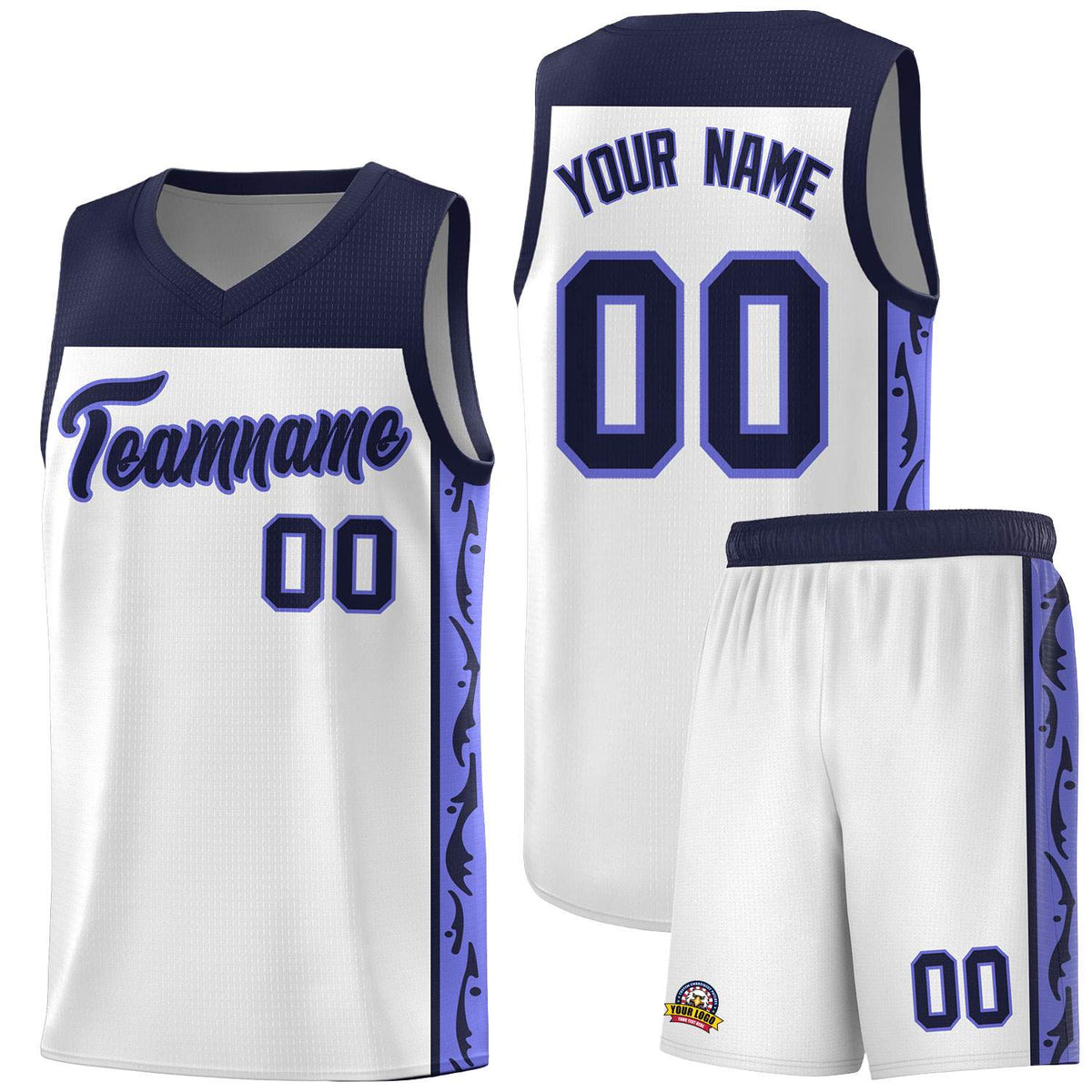 Custom White Side Pattern Sports Uniform Basketball Jersey