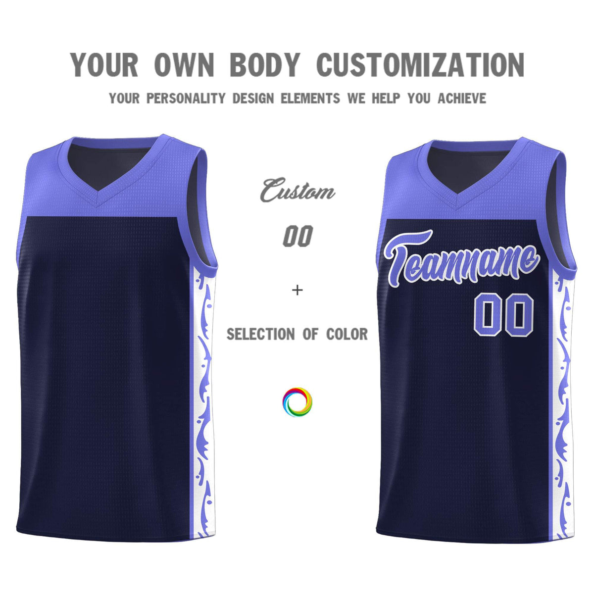 Custom Navy Side Pattern Sports Uniform Basketball Jersey