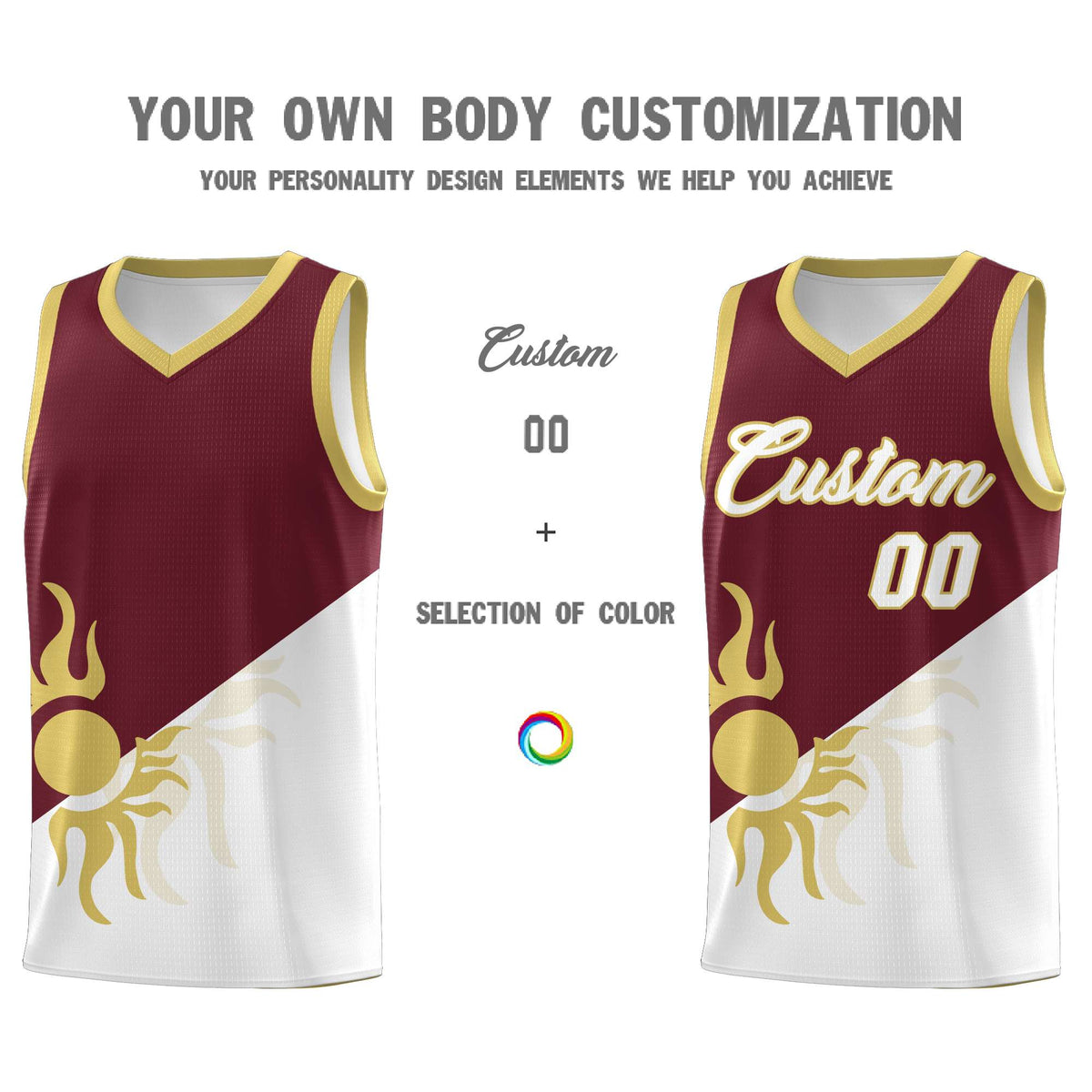 Custom Youth Basketball Jerseys - Burgundy White Sunburst Design Two Tone Uniforms