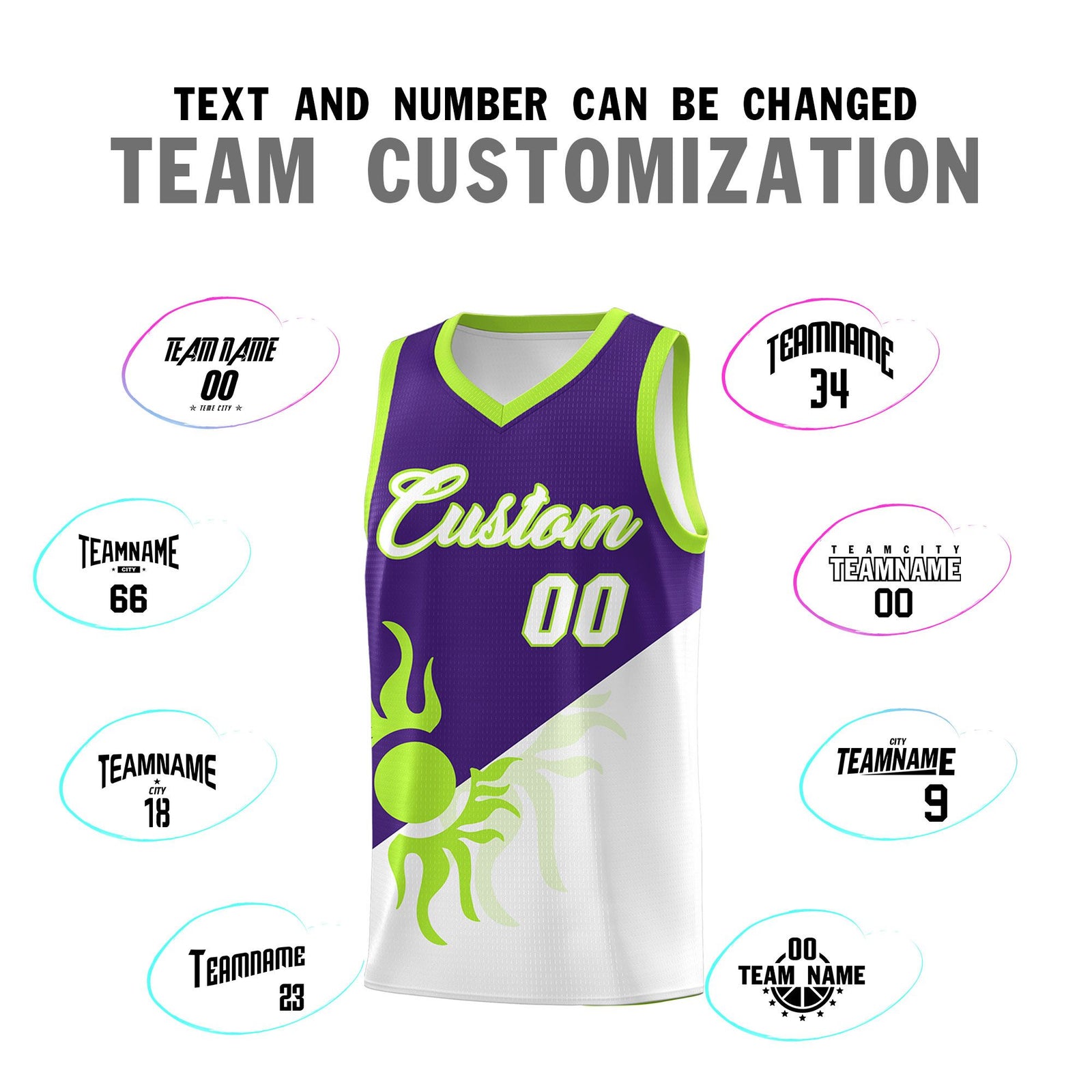 Custom Youth Basketball Jerseys - Purple White Radiant Sun Design Two Tone Uniforms