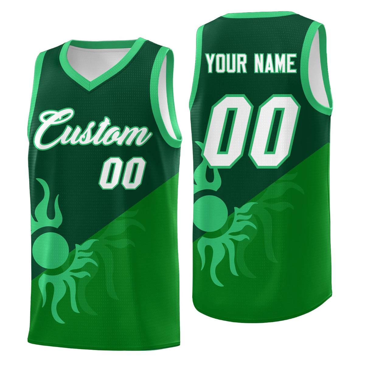 Custom Youth Basketball Jerseys - Kelly Green Kelly Green Sunburst Design Two Tone Uniforms