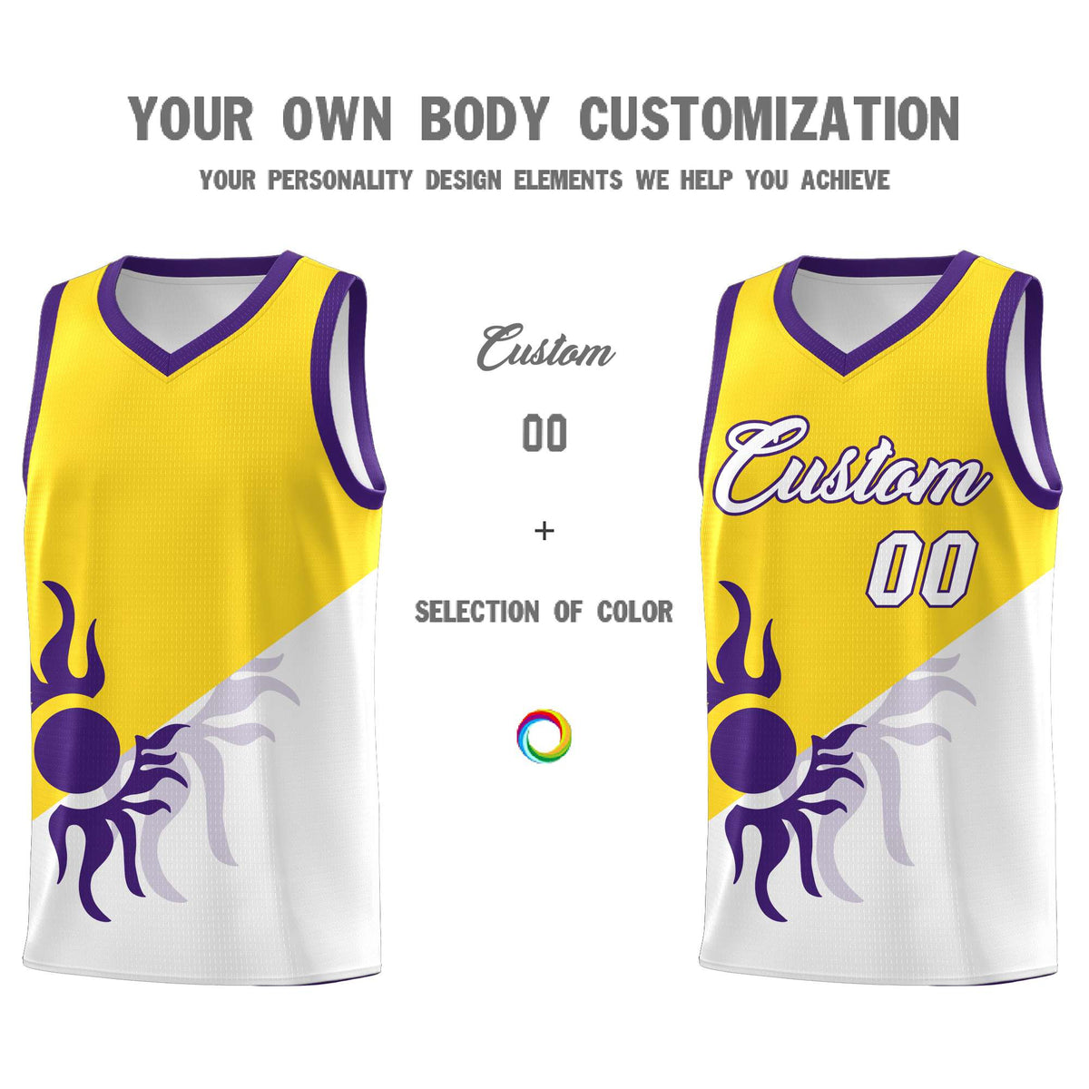 Custom Youth Basketball Jerseys - Gold White Radiant Sun Design Two Tone Uniforms