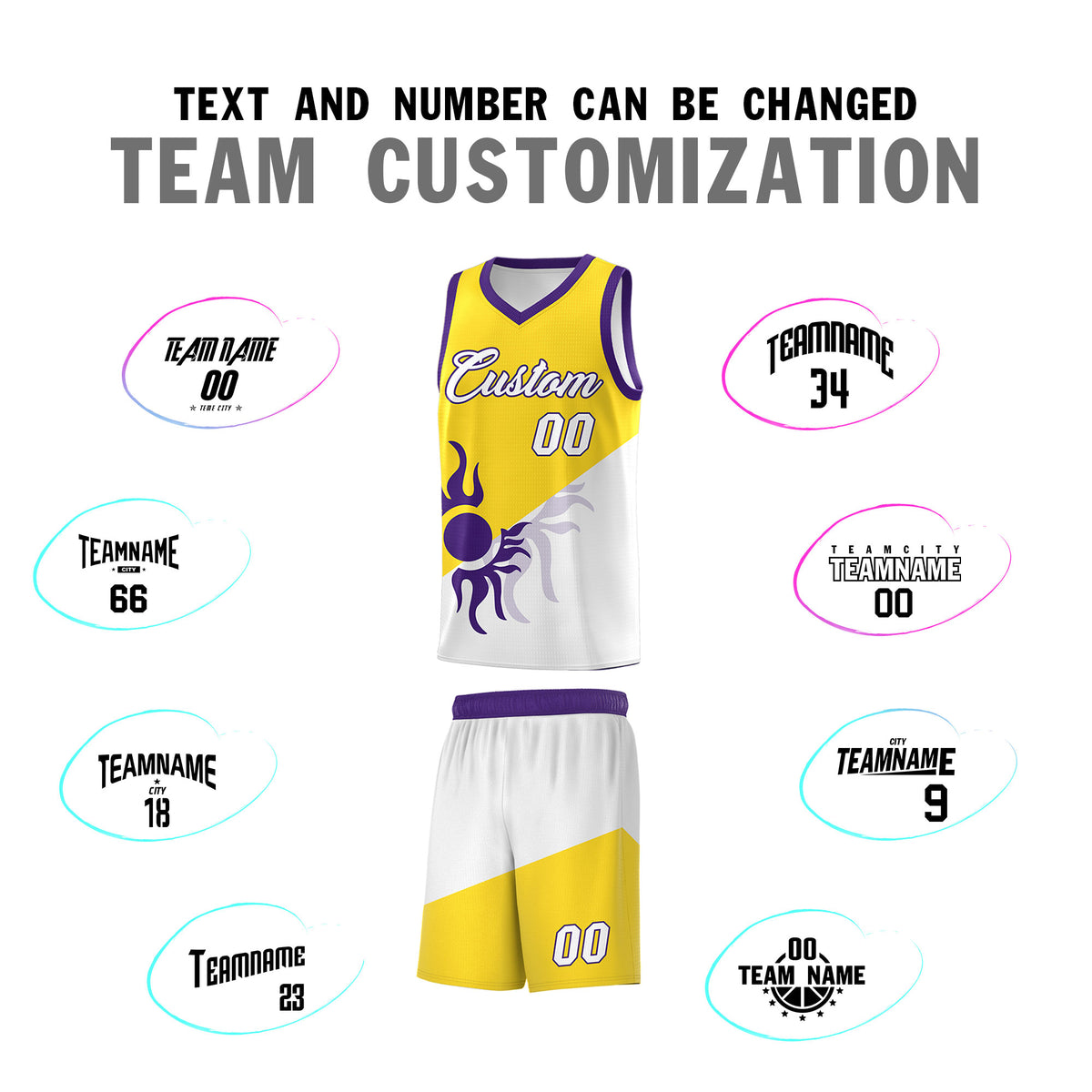 Custom Youth Basketball Jerseys - Gold White Radiant Sun Design Two Tone Uniforms