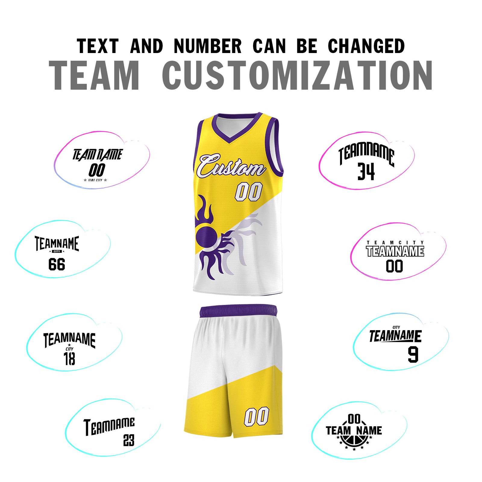 Custom Youth Basketball Jerseys - Gold White Radiant Sun Design Two Tone Uniforms