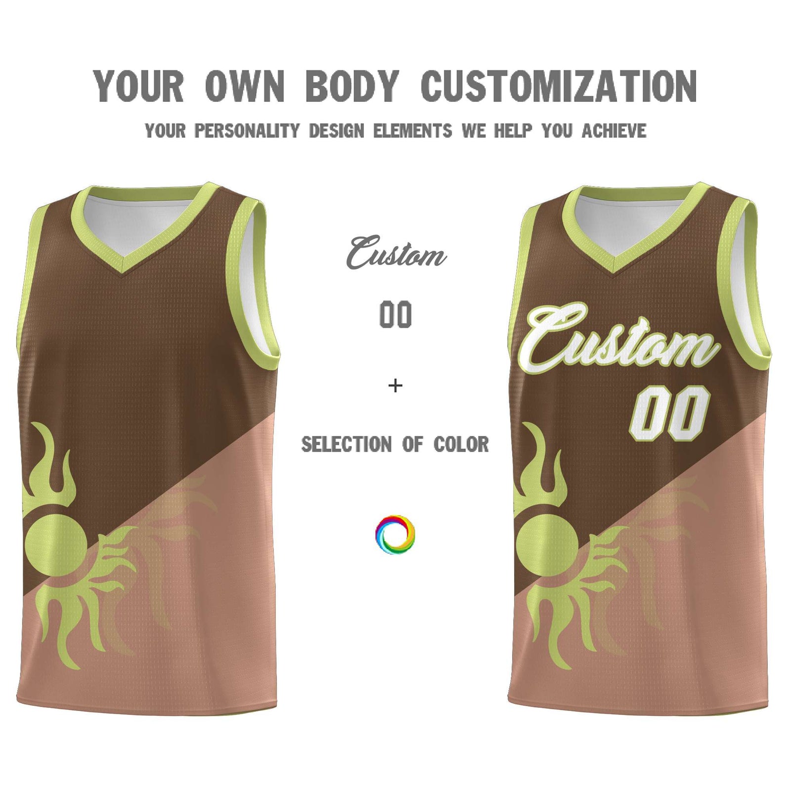 Custom Youth Basketball Jerseys - Coffee Light Brown Radiant Sun Design Two Tone Uniforms