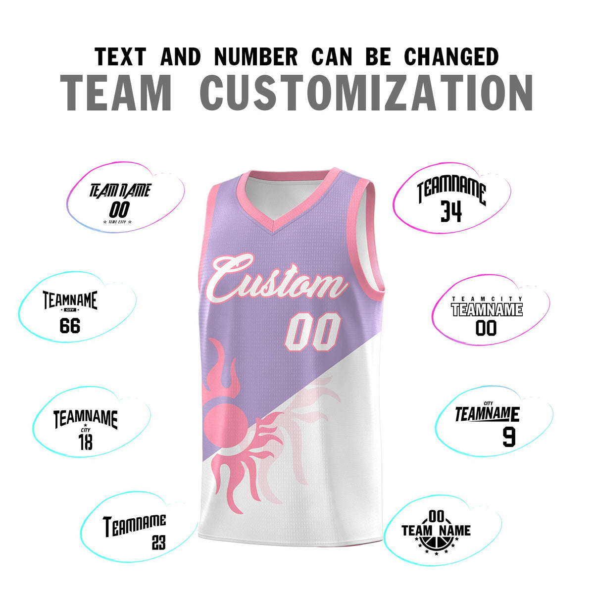 Custom Youth Basketball Jerseys - Light Purple White Radiant Sun Design Two Tone Uniforms