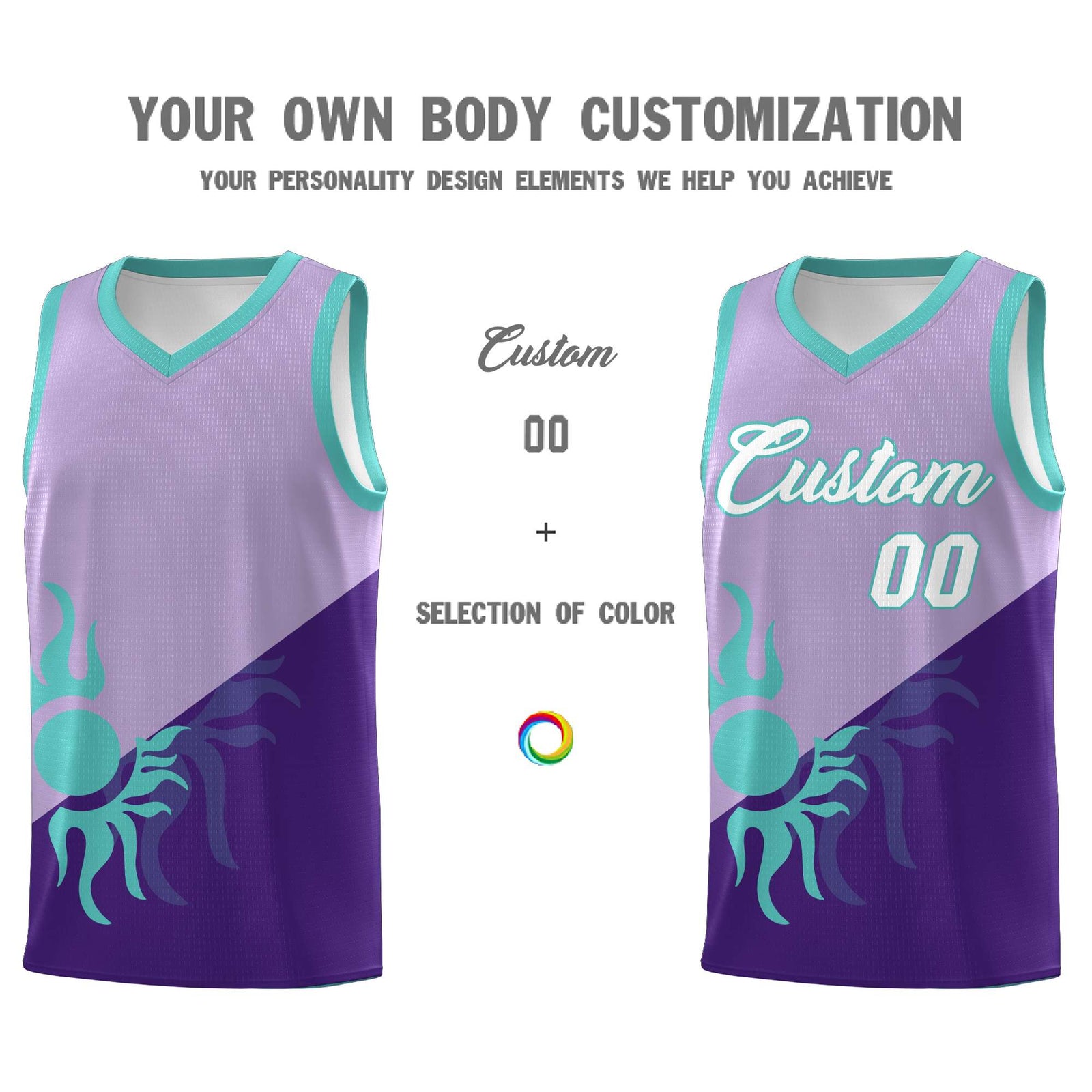 Custom Youth Basketball Jerseys - Light Purple Purple Sunburst Design Two Tone Uniforms