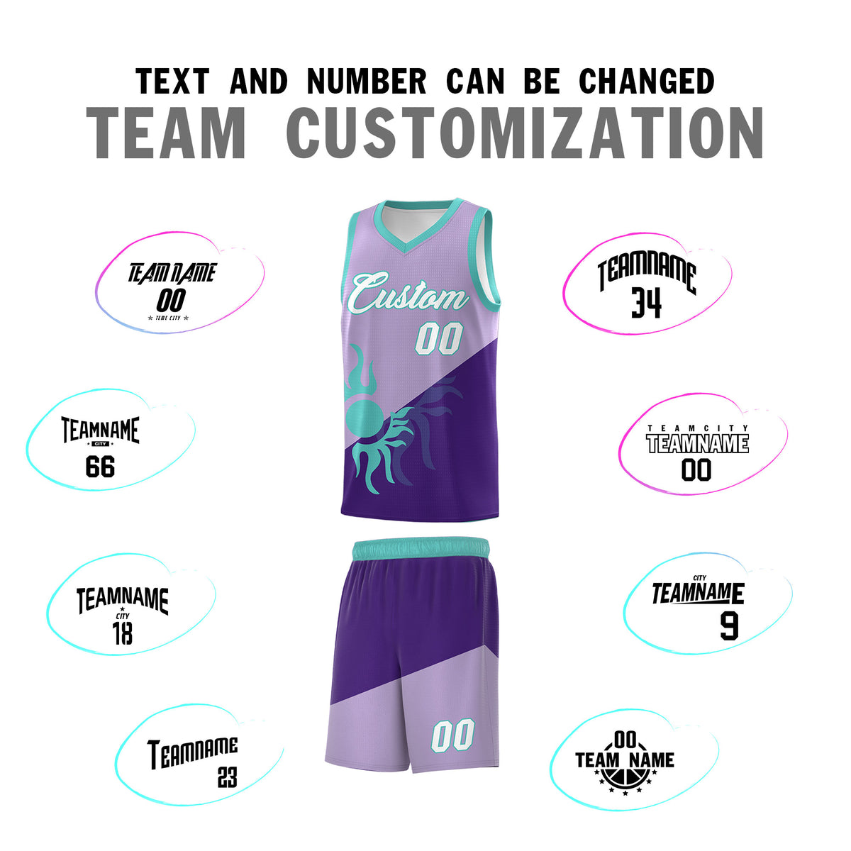 Custom Youth Basketball Jerseys - Light Purple Purple Sunburst Design Two Tone Uniforms
