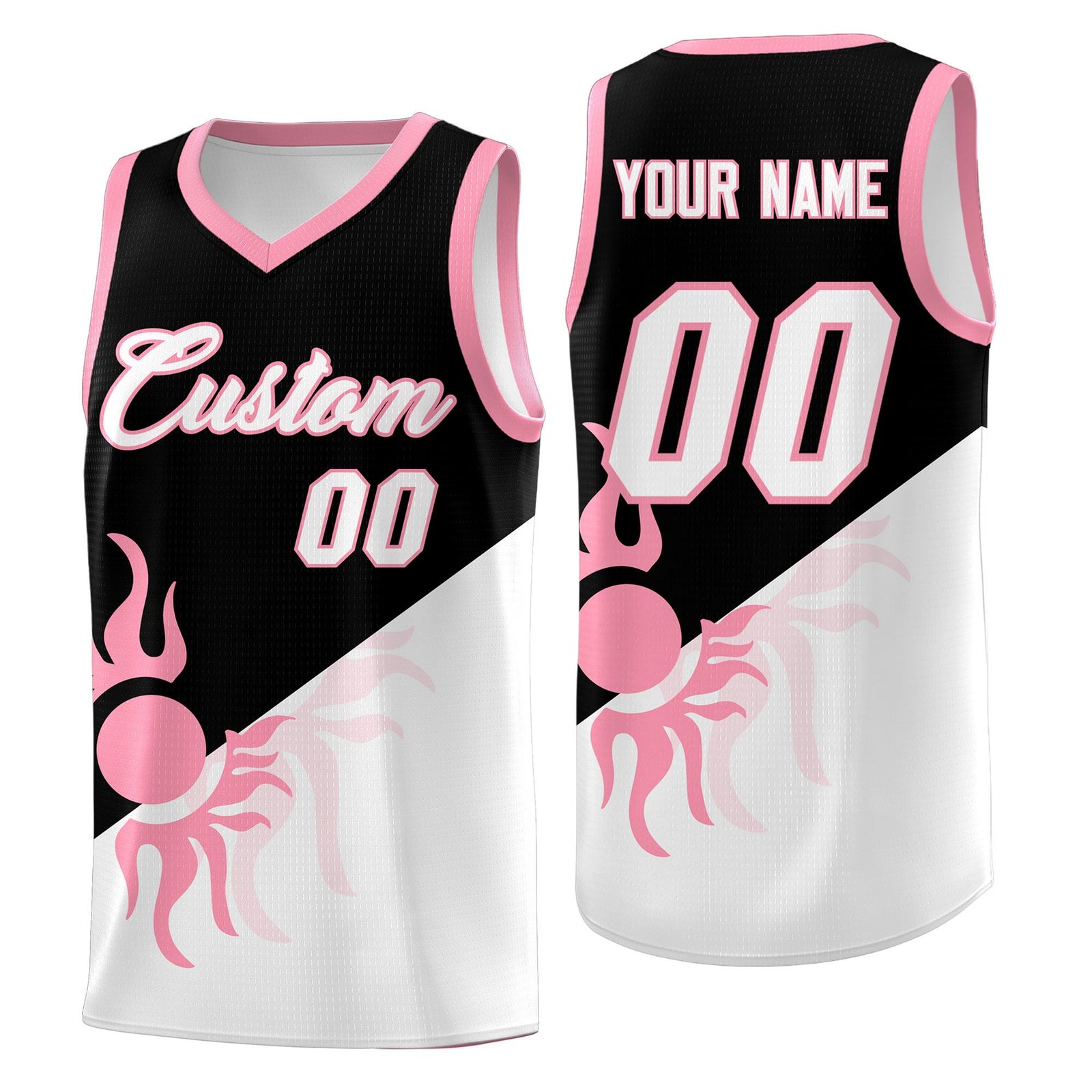 Custom Youth Basketball Jerseys - Black White Sunburst Design Two Tone Uniforms