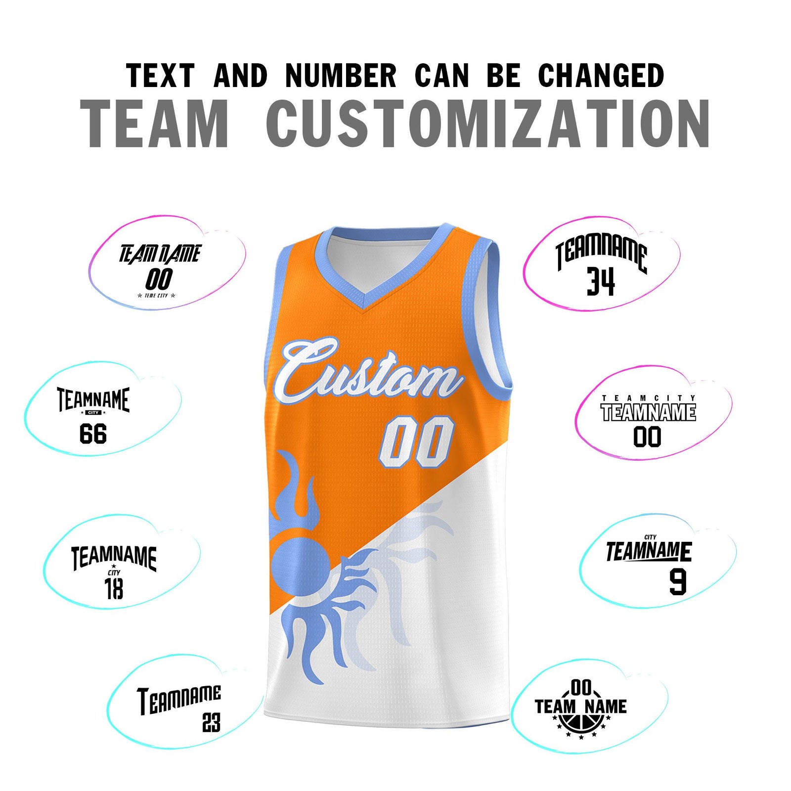 Custom Youth Basketball Jerseys - Orange White Radiant Sun Design Two Tone Uniforms