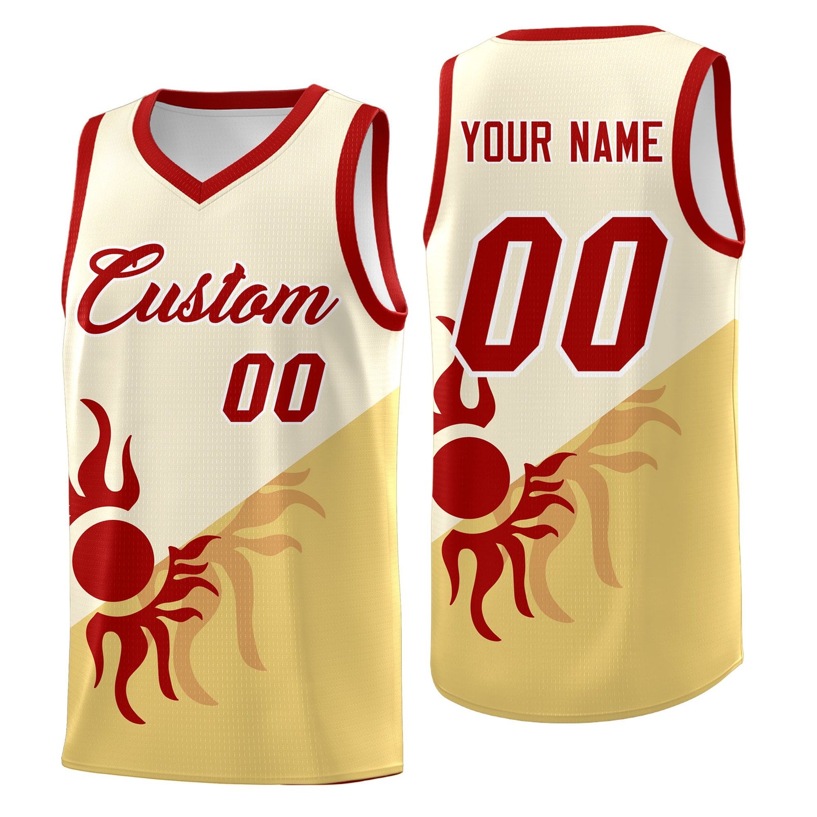 Custom Youth Basketball Jerseys - Cream Khaki Sunburst Design Two Tone Uniforms