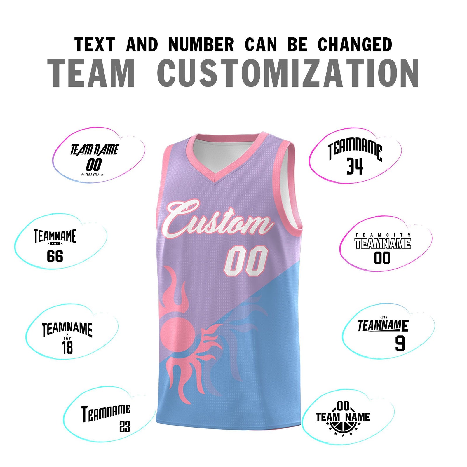 Custom Youth Basketball Jerseys - Light Purple Powder Blue Sunburst Design Two Tone Uniforms