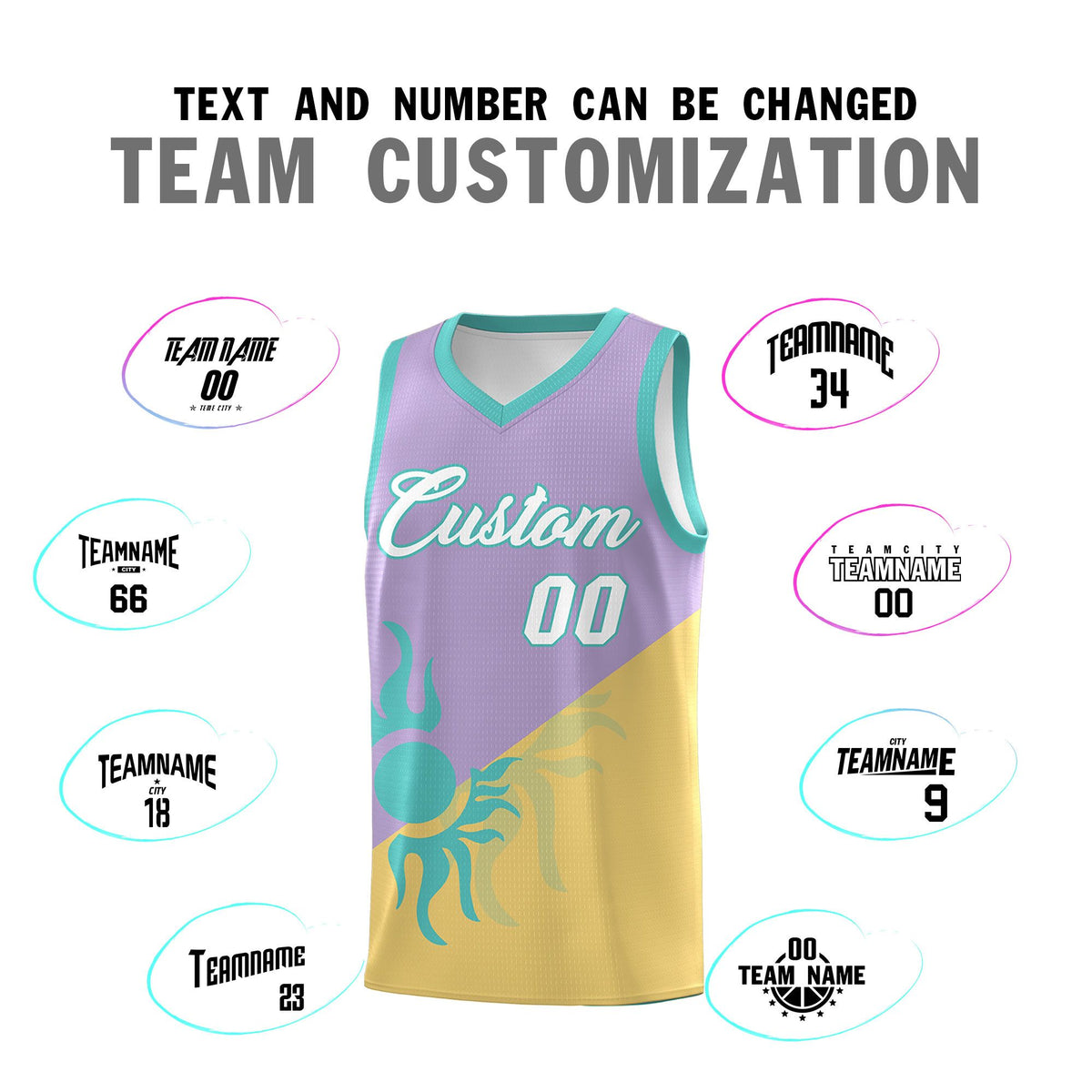 Custom Youth Basketball Jerseys - Light Purple Old Gold Radiant Sun Design Two Tone Uniforms