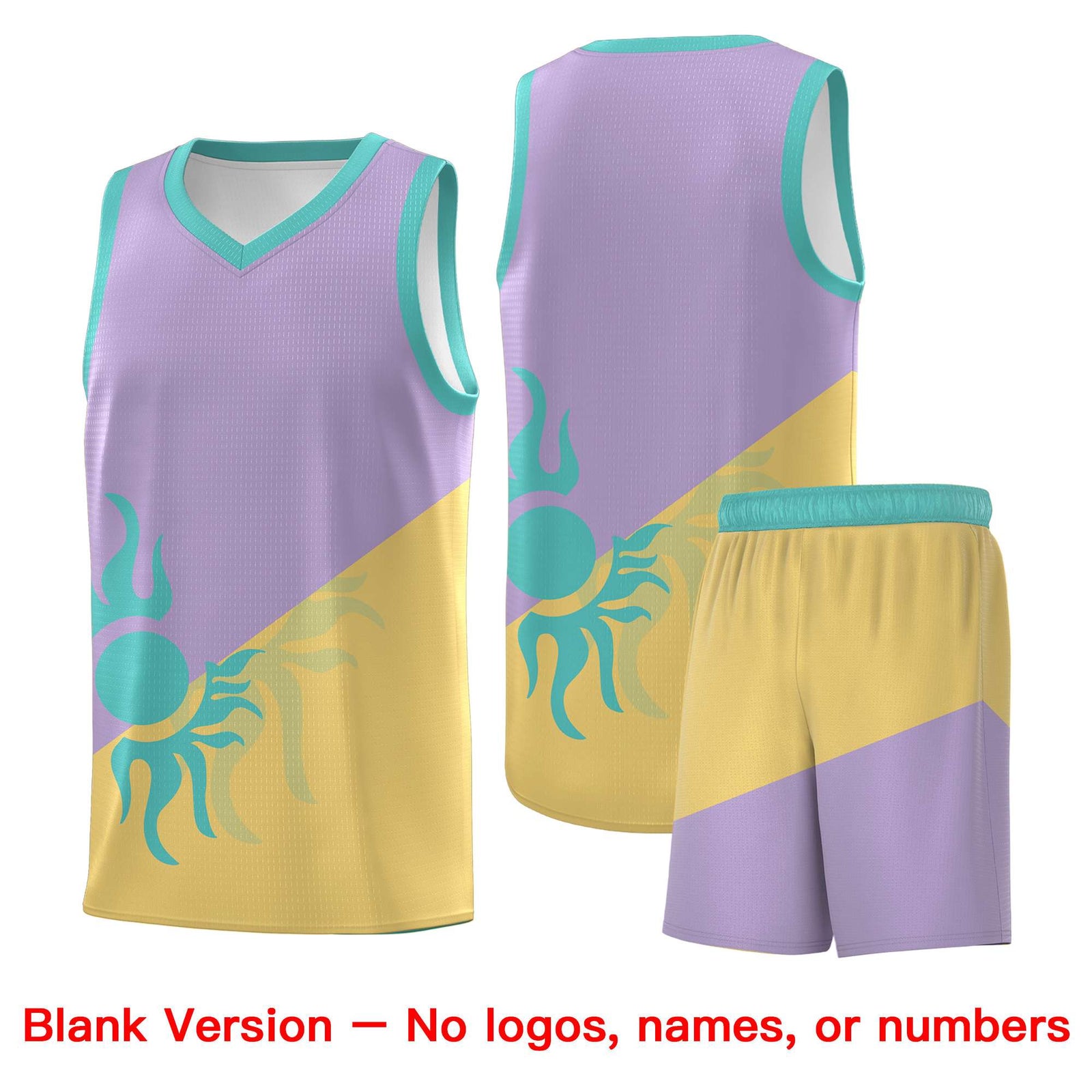 Custom Youth Basketball Jerseys - Light Purple Old Gold Radiant Sun Design Two Tone Uniforms