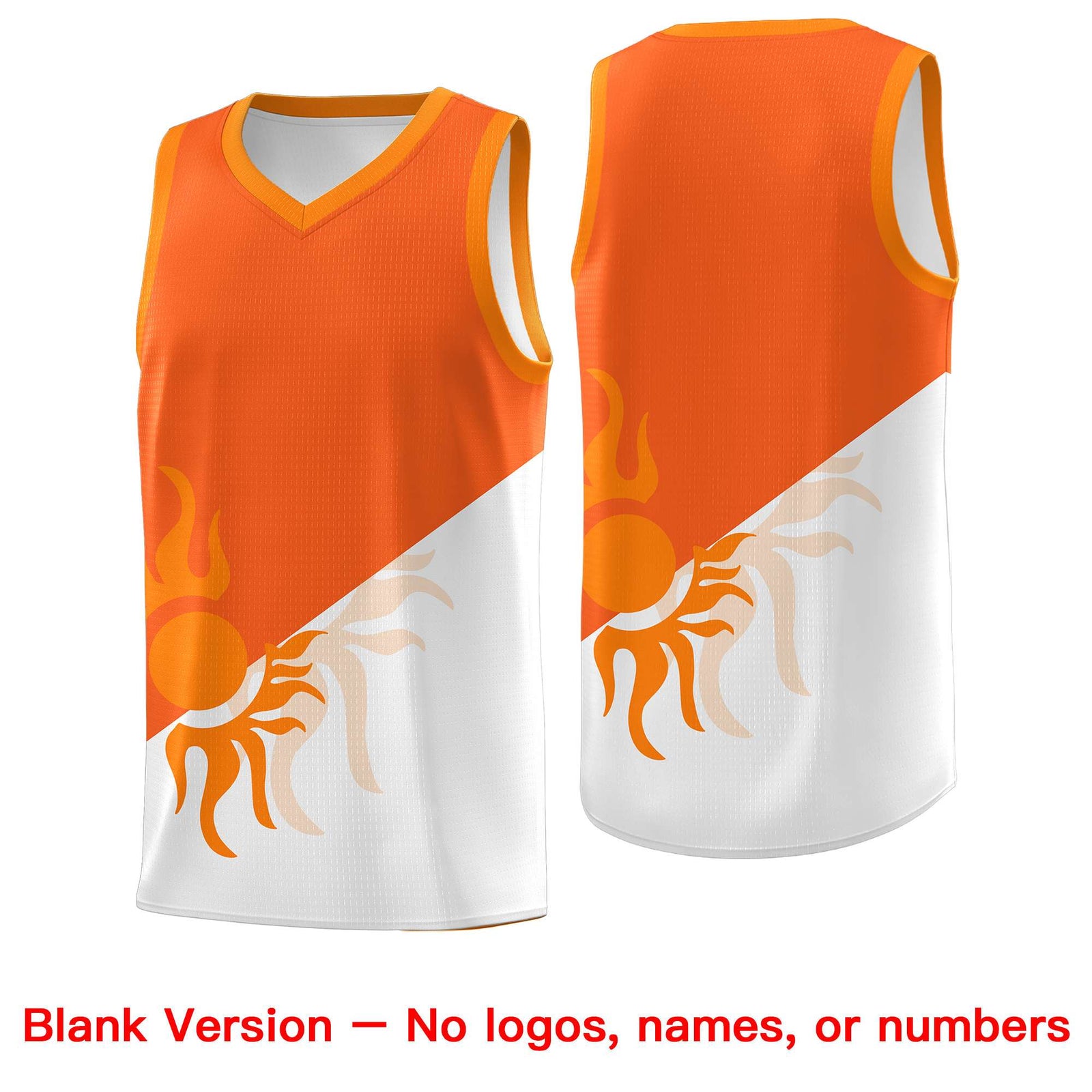 Custom Youth Basketball Jerseys - Orange White Radiant Sun Design Two Tone Uniforms