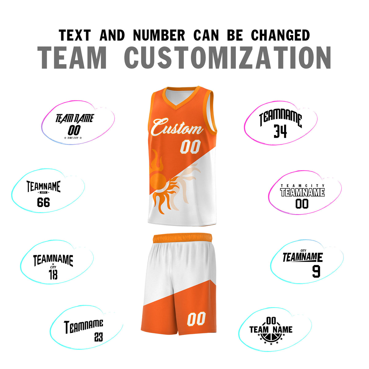 Custom Youth Basketball Jerseys - Orange White Radiant Sun Design Two Tone Uniforms