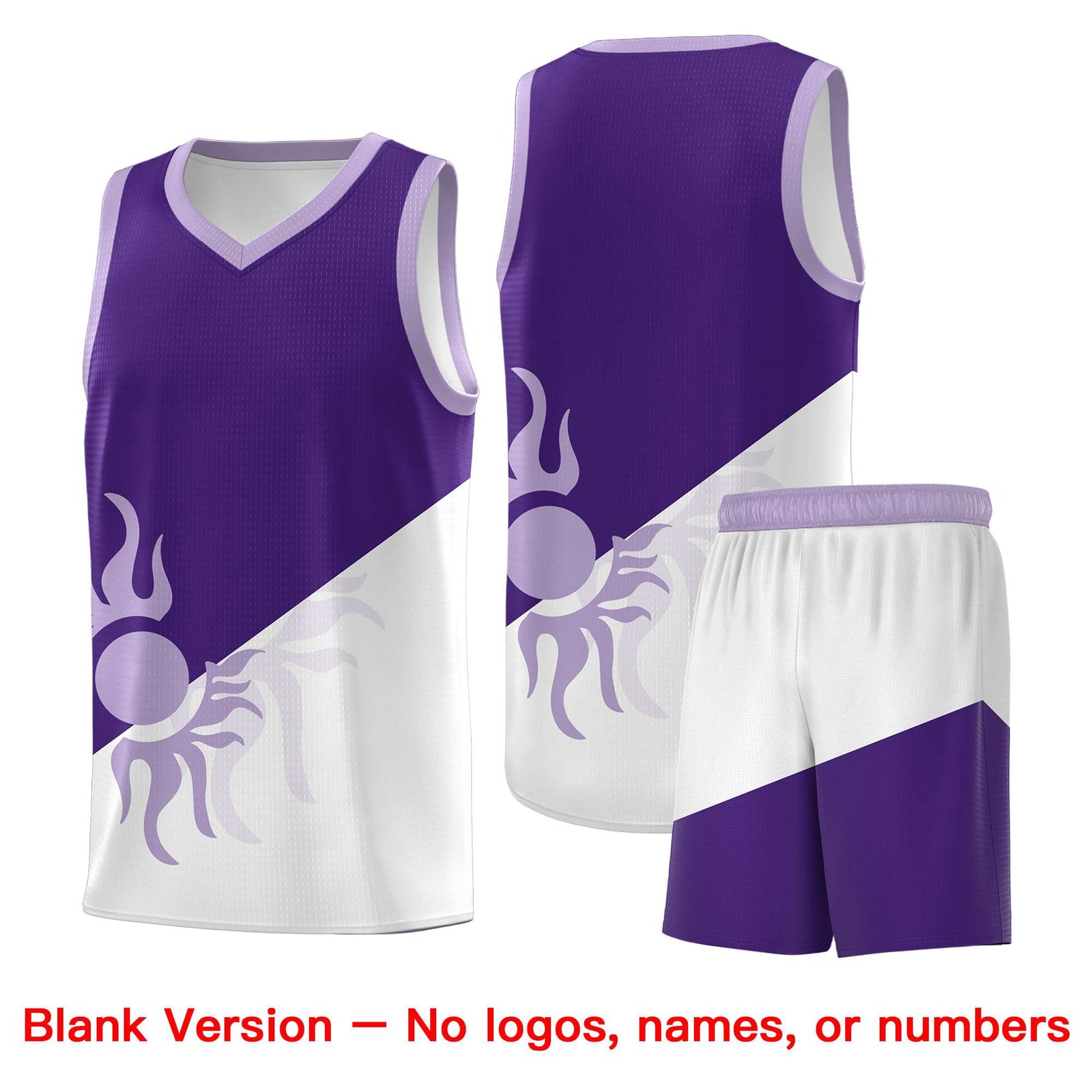 Custom Youth Basketball Jerseys - Purple White Sunburst Design Two Tone Uniforms