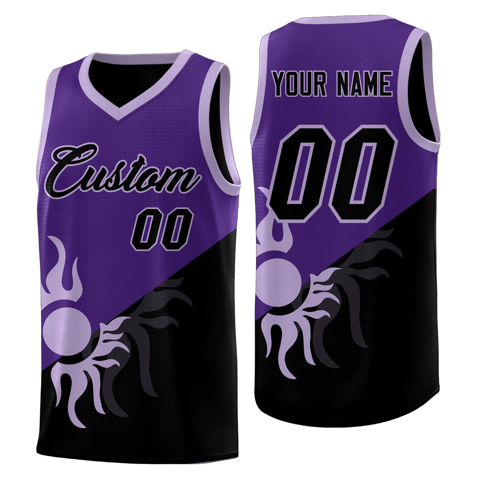Custom Youth Basketball Jerseys - Purple Black Sunburst Design Two Tone Uniforms