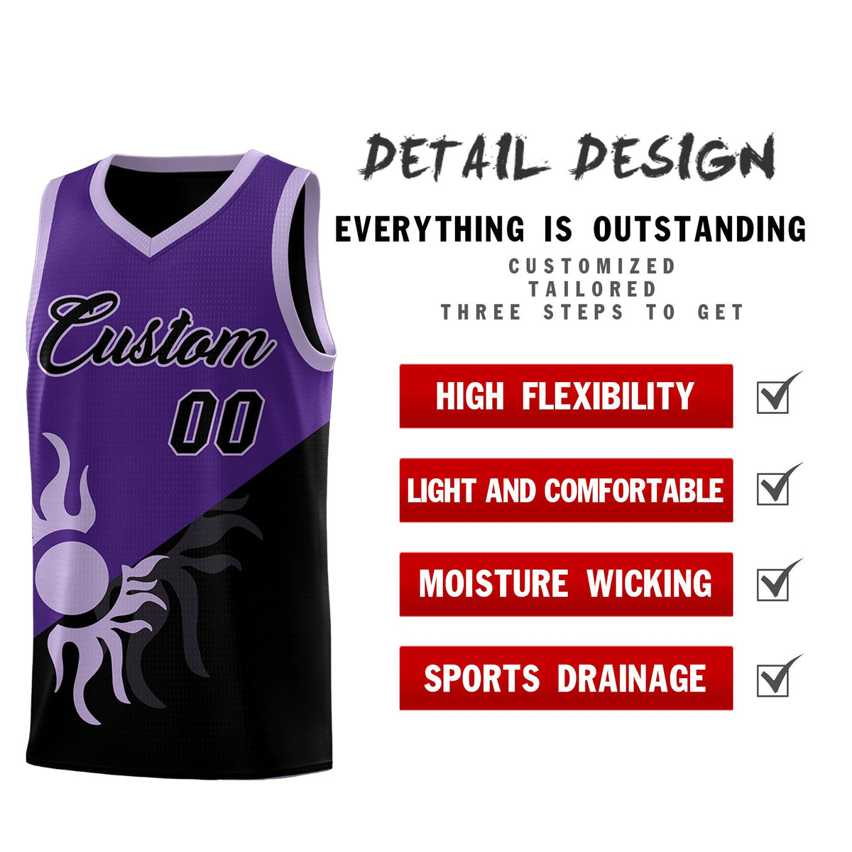 Custom Youth Basketball Jerseys - Purple Black Sunburst Design Two Tone Uniforms