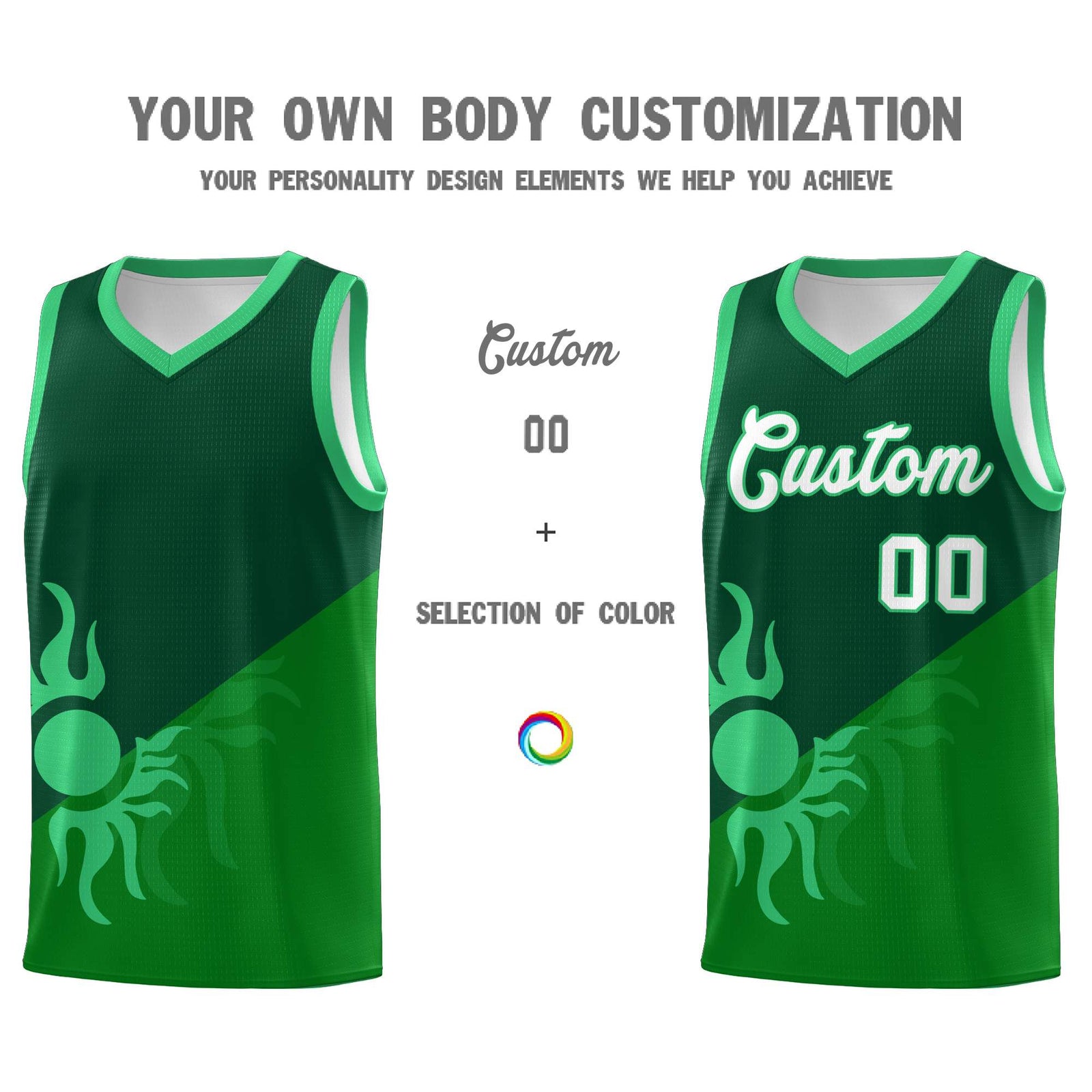 Custom Youth Basketball Jerseys - Kelly Green Kelly Green Sunburst Design Two Tone Uniforms