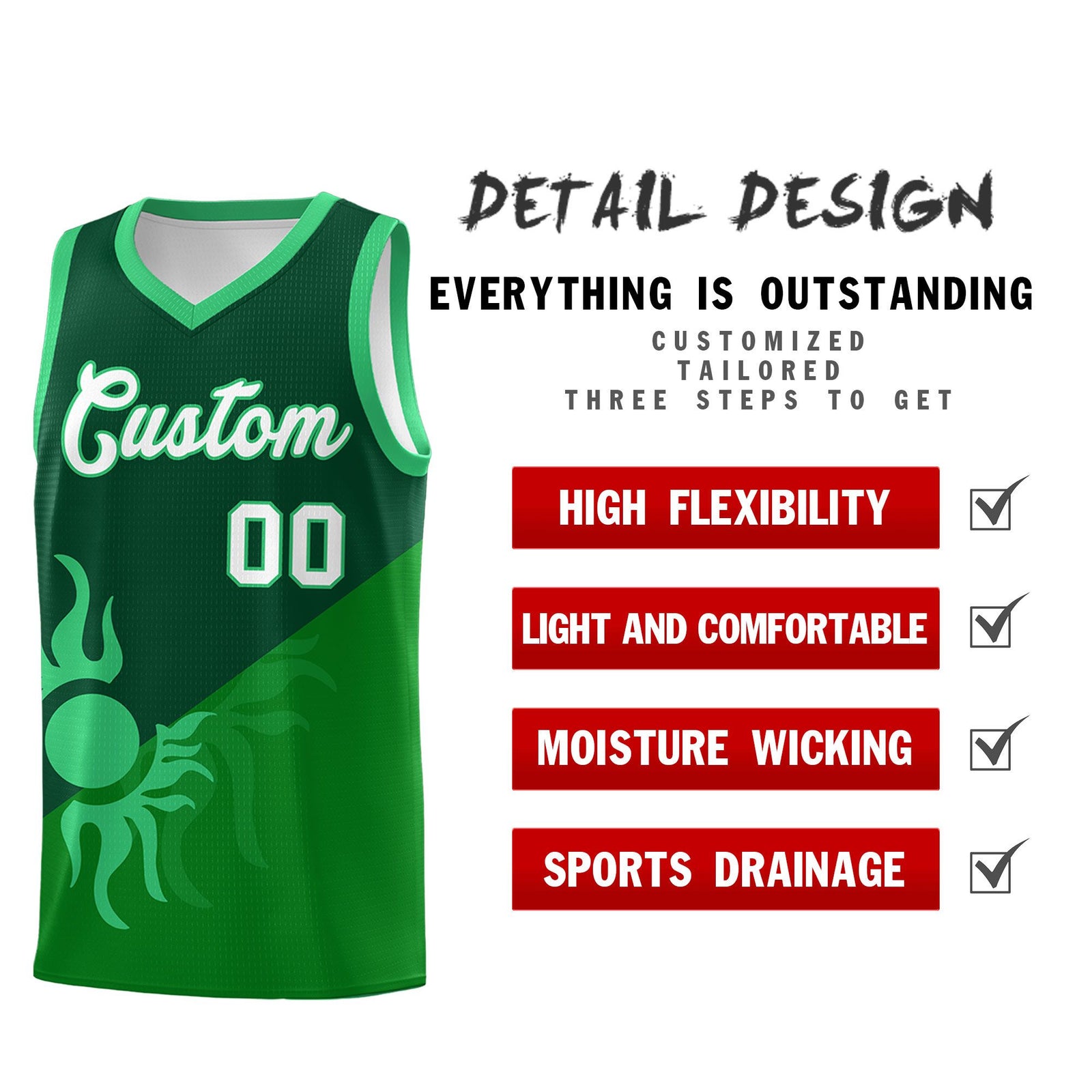 Custom Youth Basketball Jerseys - Kelly Green Kelly Green Sunburst Design Two Tone Uniforms