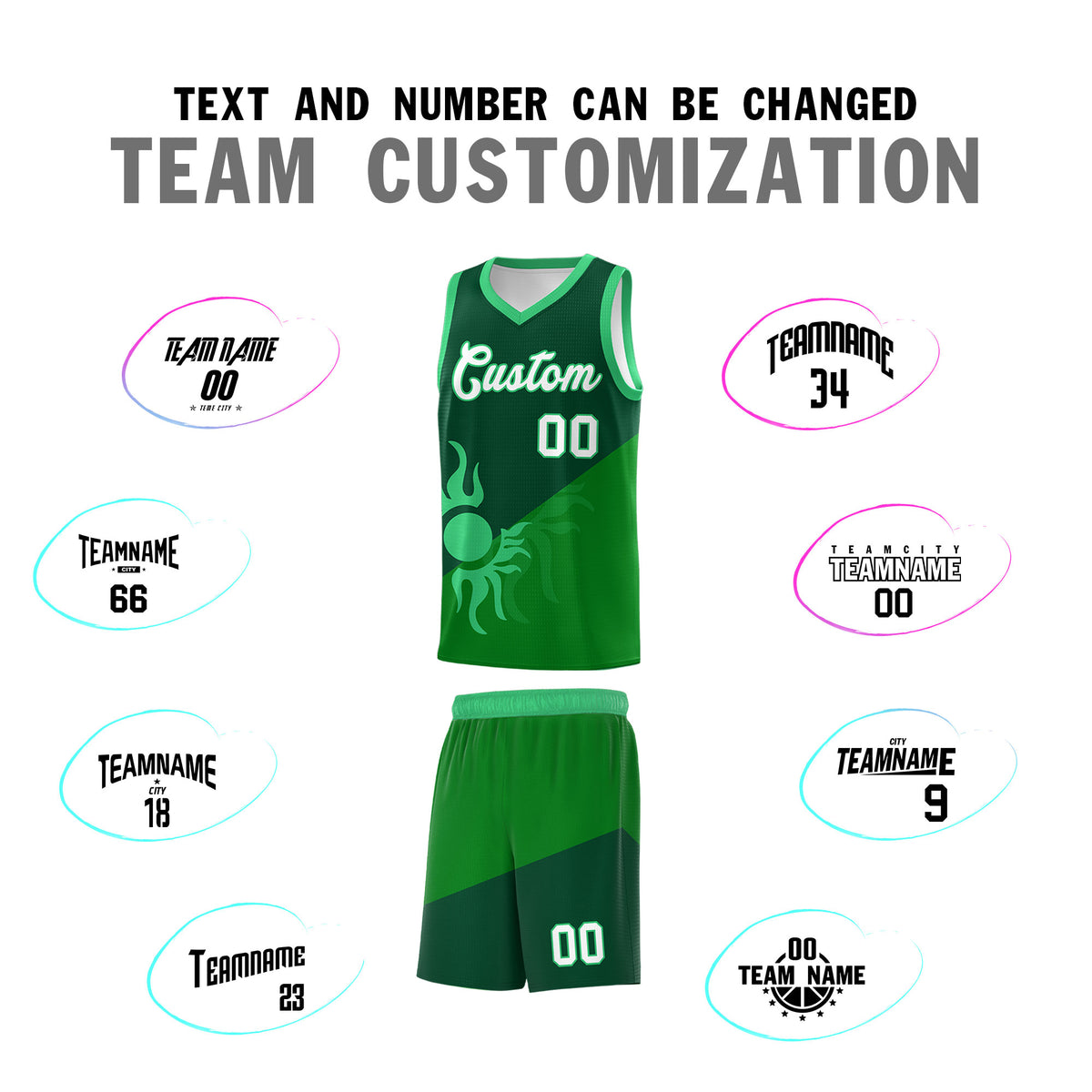 Custom Youth Basketball Jerseys - Kelly Green Kelly Green Sunburst Design Two Tone Uniforms