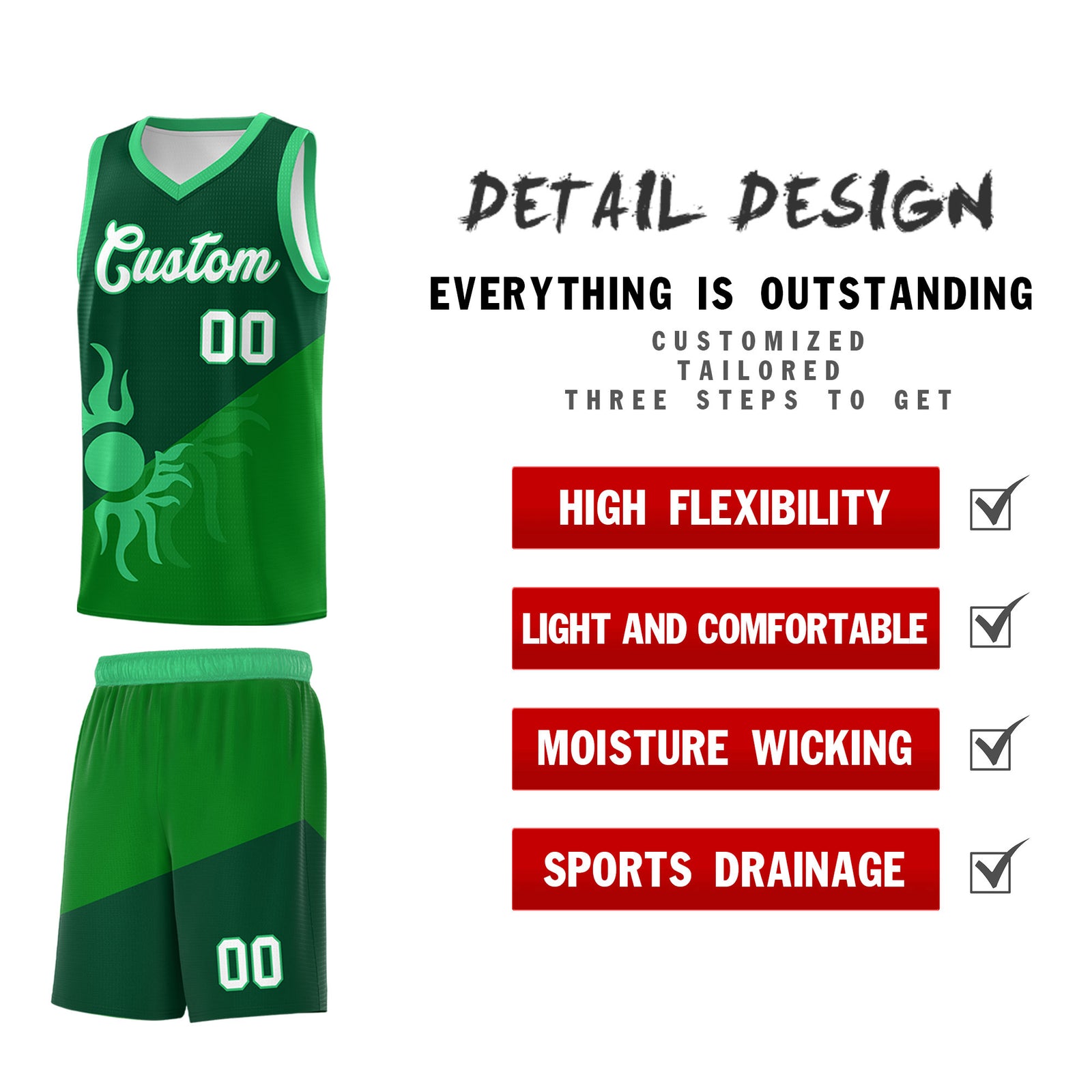 Custom Youth Basketball Jerseys - Kelly Green Kelly Green Sunburst Design Two Tone Uniforms
