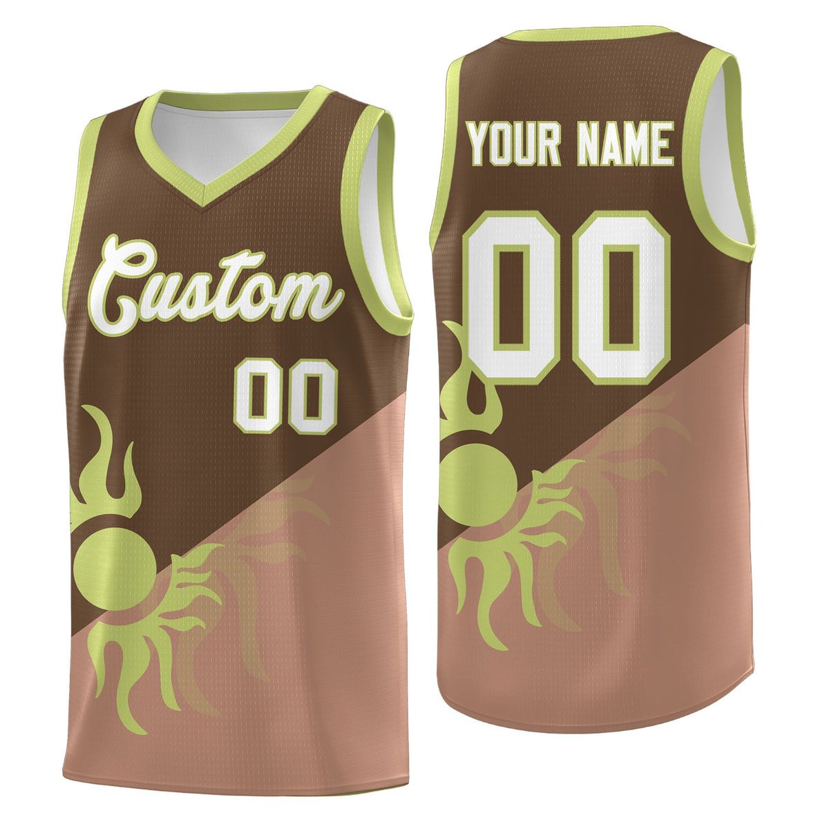Custom Youth Basketball Jerseys - Coffee Light Brown Radiant Sun Design Two Tone Uniforms