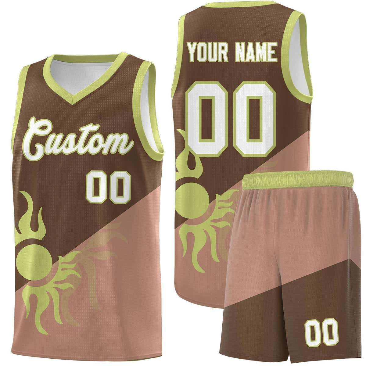 Custom Youth Basketball Jerseys - Coffee Light Brown Radiant Sun Design Two Tone Uniforms