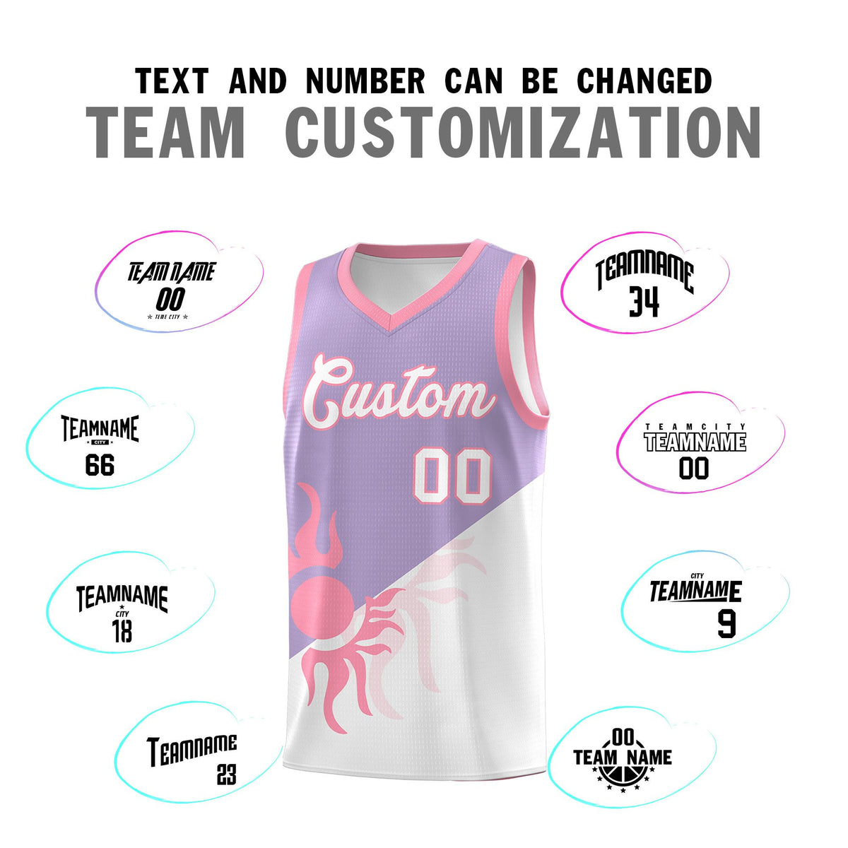 Custom Youth Basketball Jerseys - Light Purple White Radiant Sun Design Two Tone Uniforms