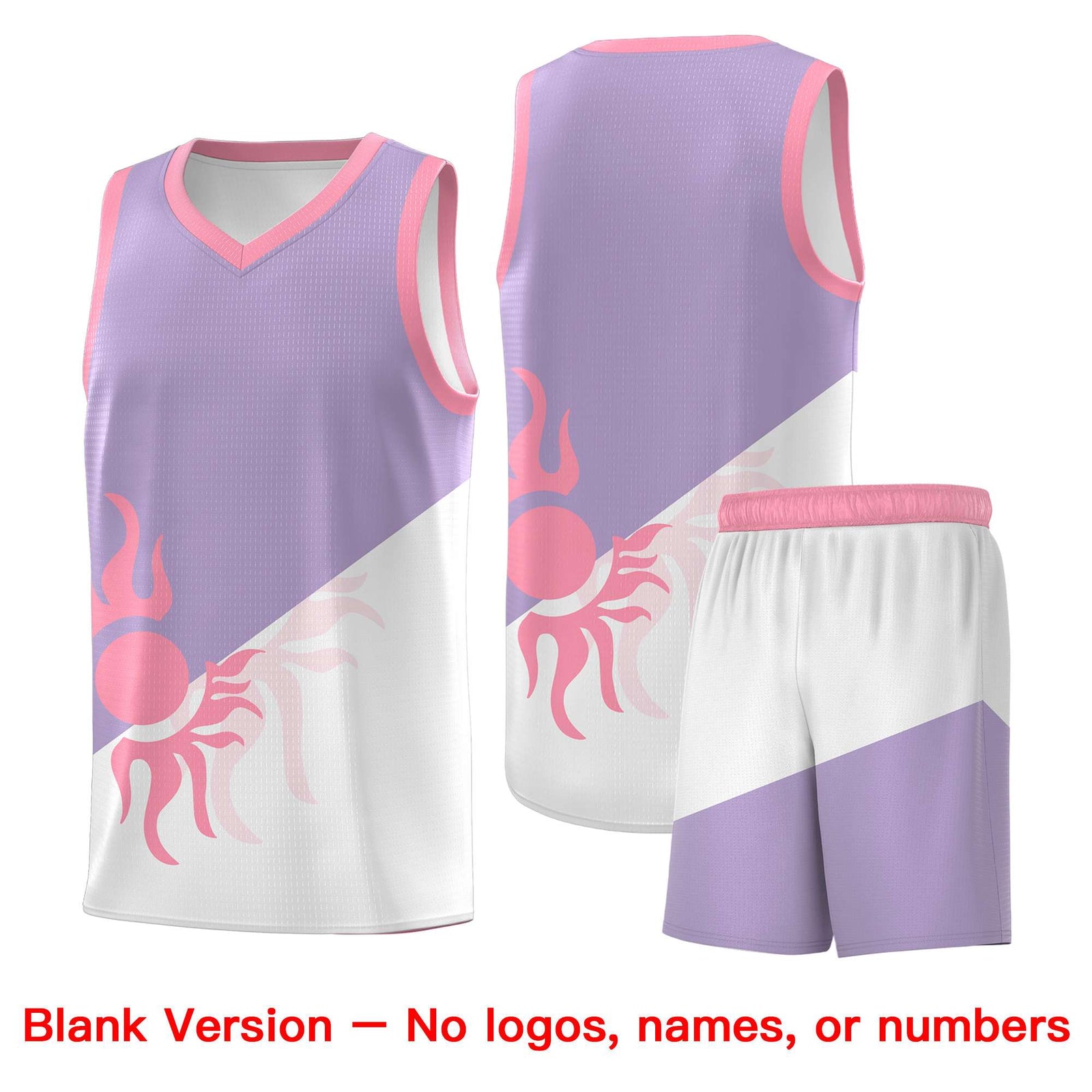 Custom Youth Basketball Jerseys - Light Purple White Radiant Sun Design Two Tone Uniforms