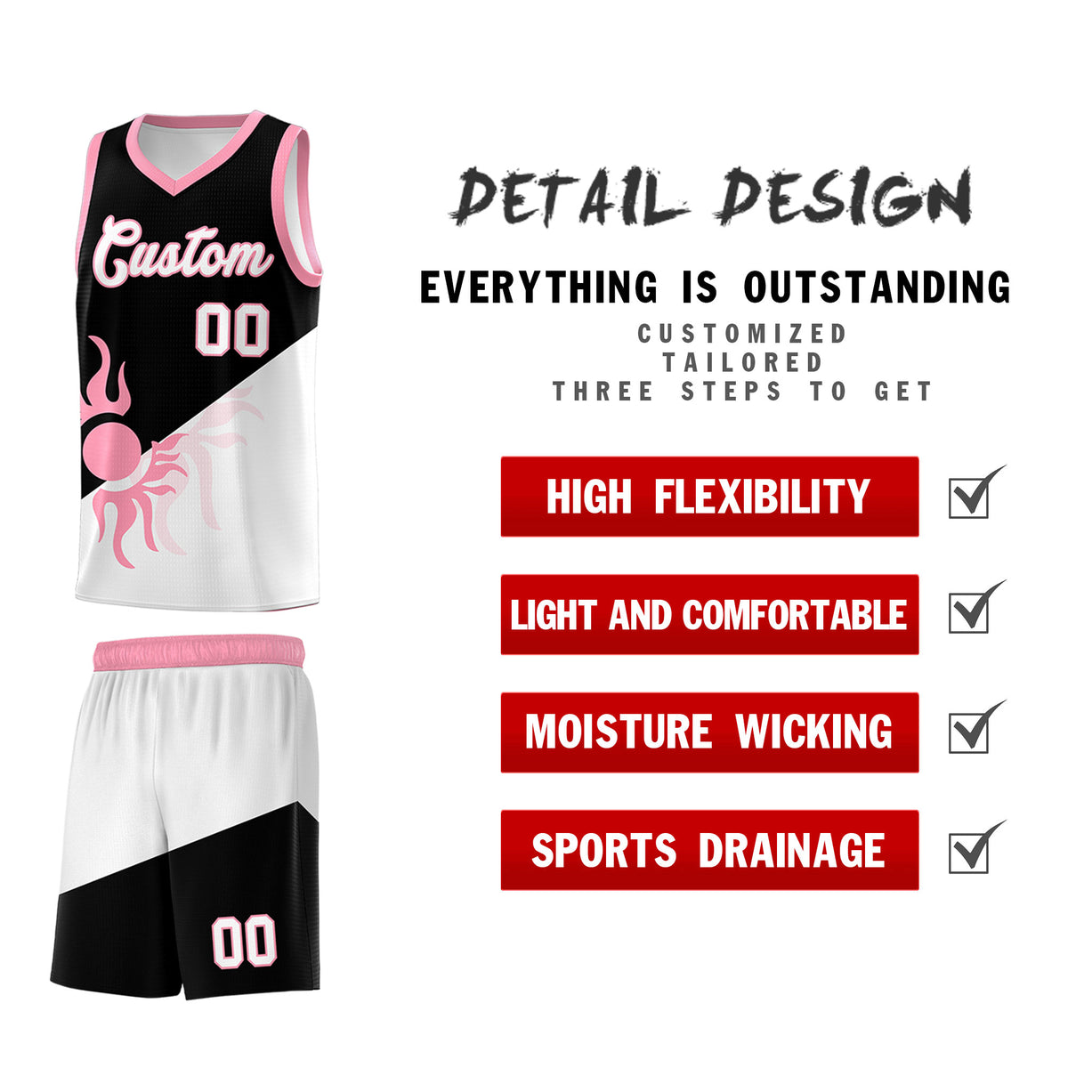 Custom Youth Basketball Jerseys - Black White Sunburst Design Two Tone Uniforms