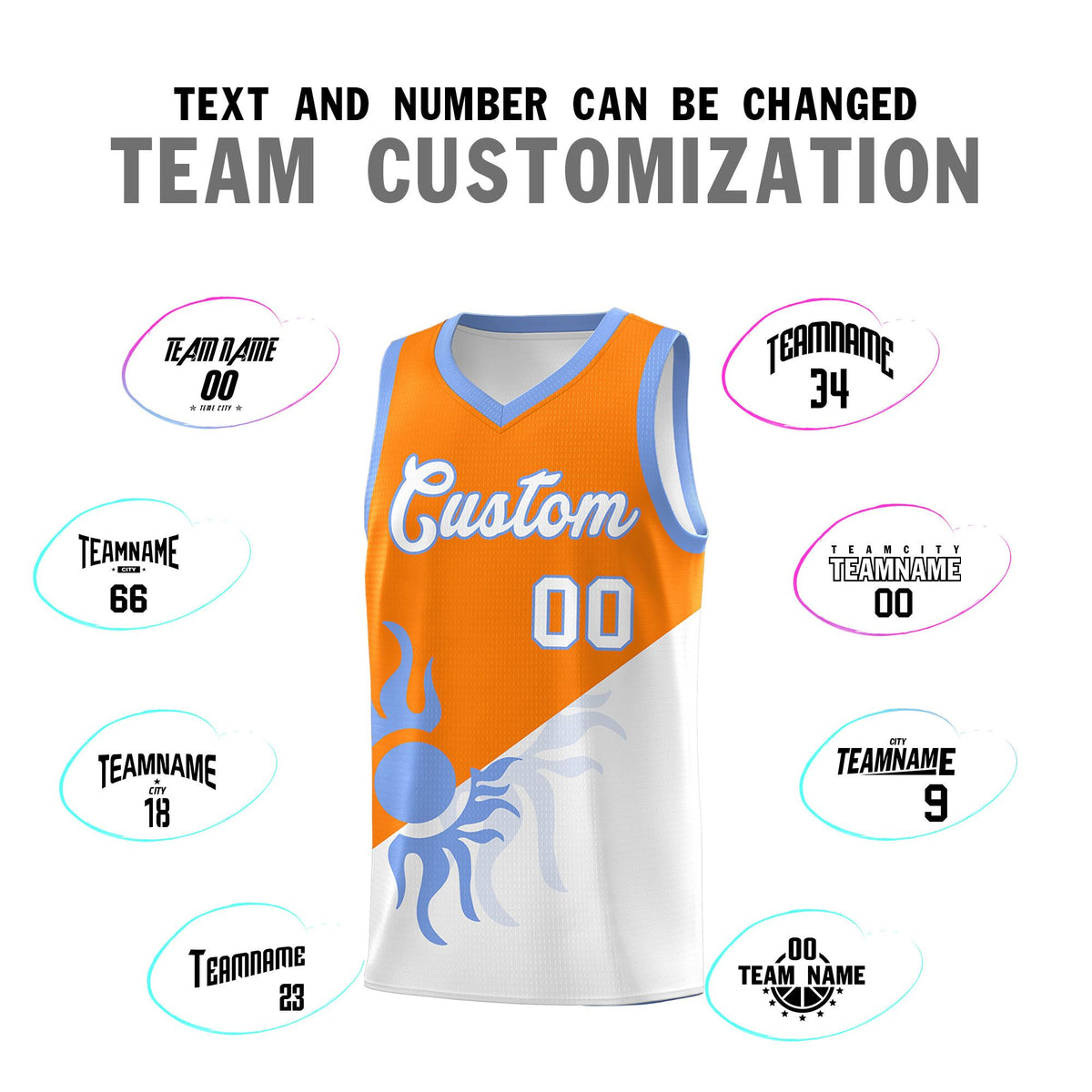 Custom Youth Basketball Jerseys - Orange White Radiant Sun Design Two Tone Uniforms