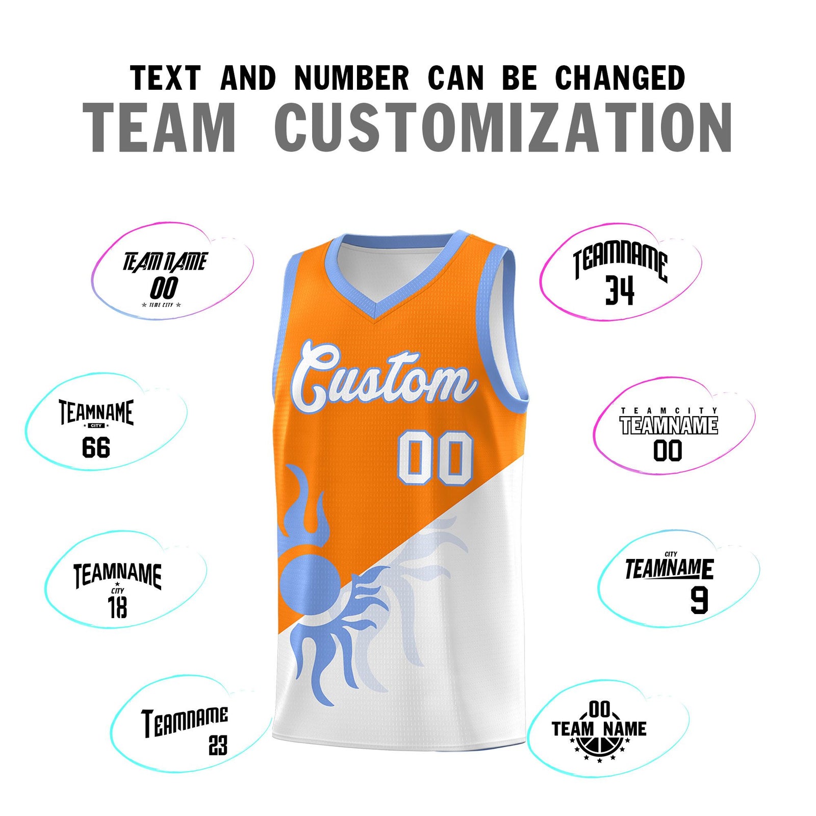 Custom Youth Basketball Jerseys - Orange White Radiant Sun Design Two Tone Uniforms