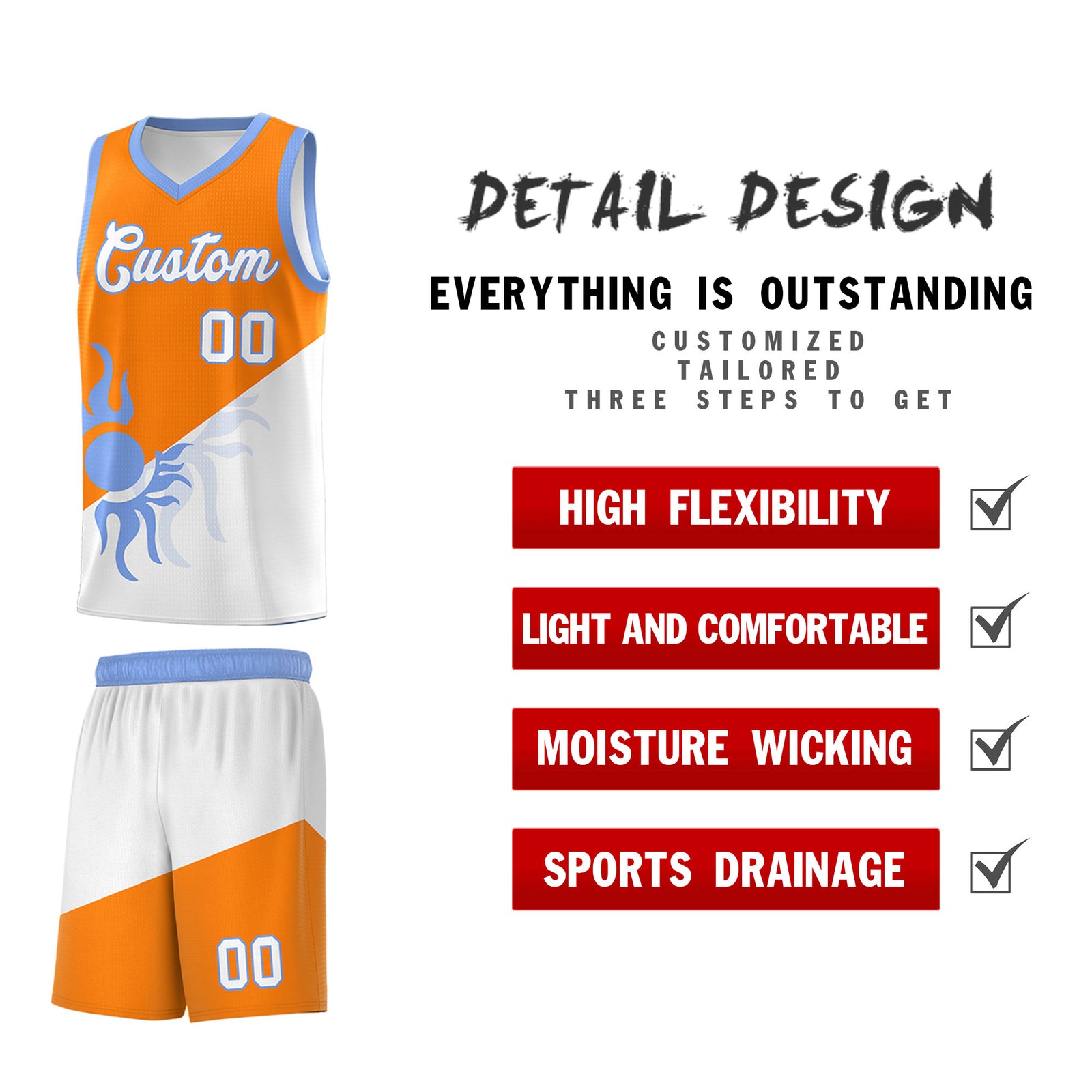 Custom Youth Basketball Jerseys - Orange White Radiant Sun Design Two Tone Uniforms