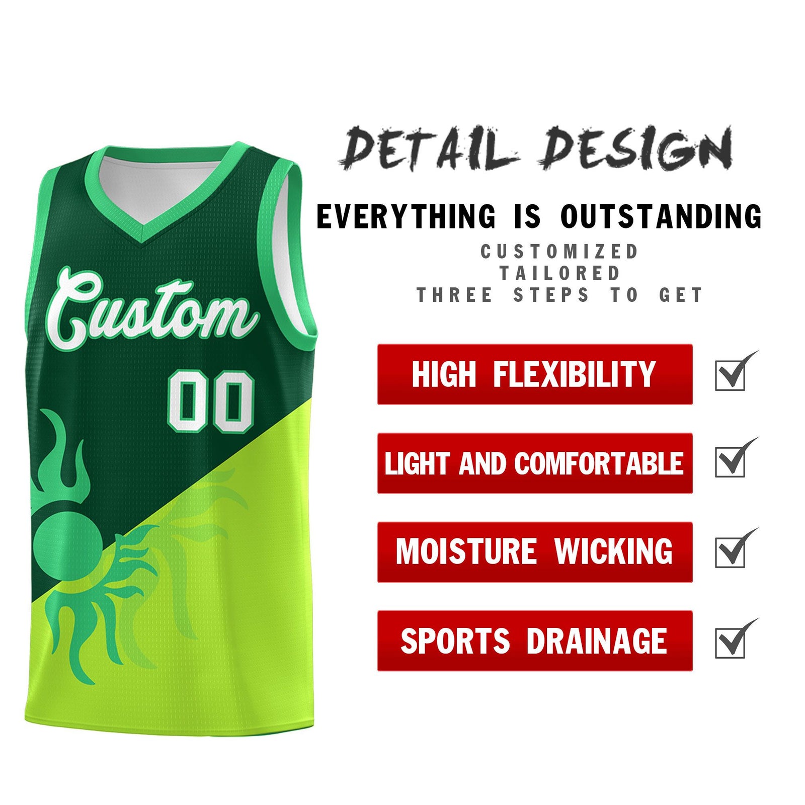 Custom Youth Basketball Jerseys - Kelly Green Neon Green Radiant Sun Design Two Tone Uniforms