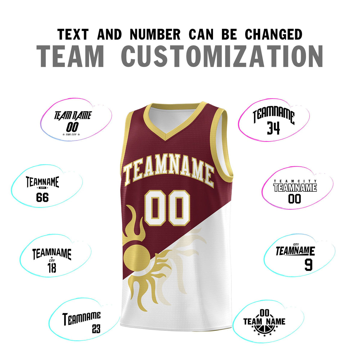 Custom Youth Basketball Jerseys - Burgundy White Sunburst Design Two Tone Uniforms